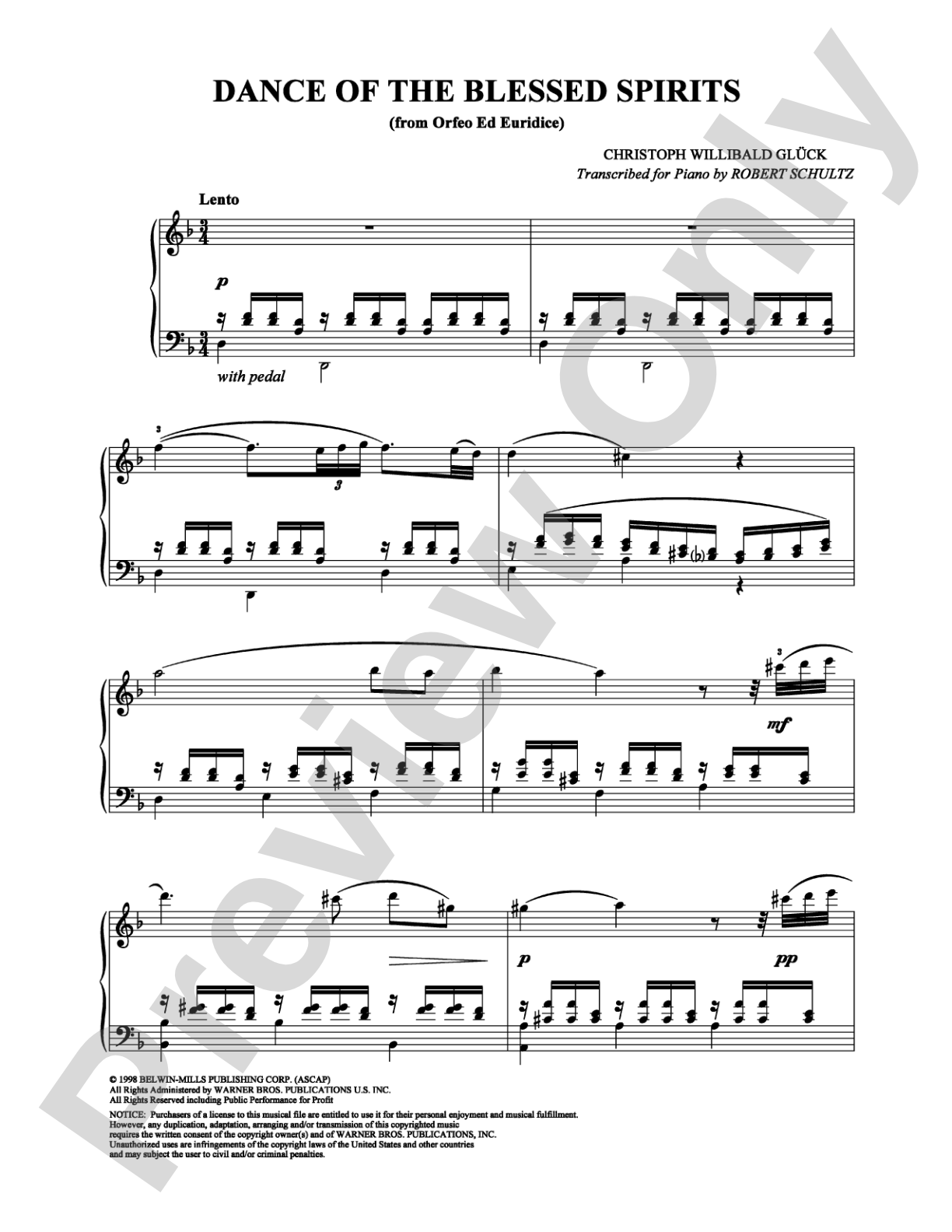 Dance of the Blessed Spirits: Piano Digital Sheet Music