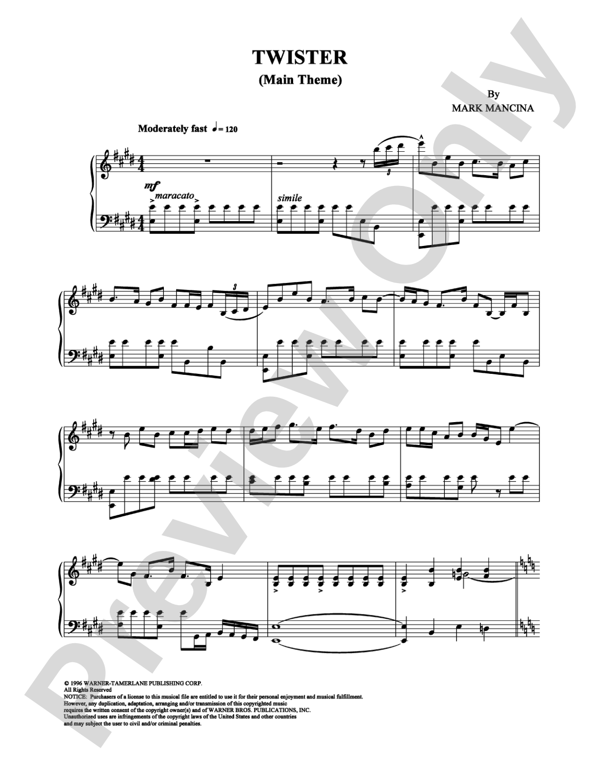 Twister (Main Theme): Piano Digital Sheet Music
