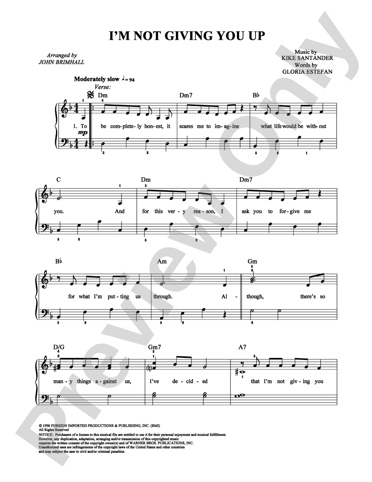 I'm Not Giving You Up: Easy Piano Digital Sheet Music