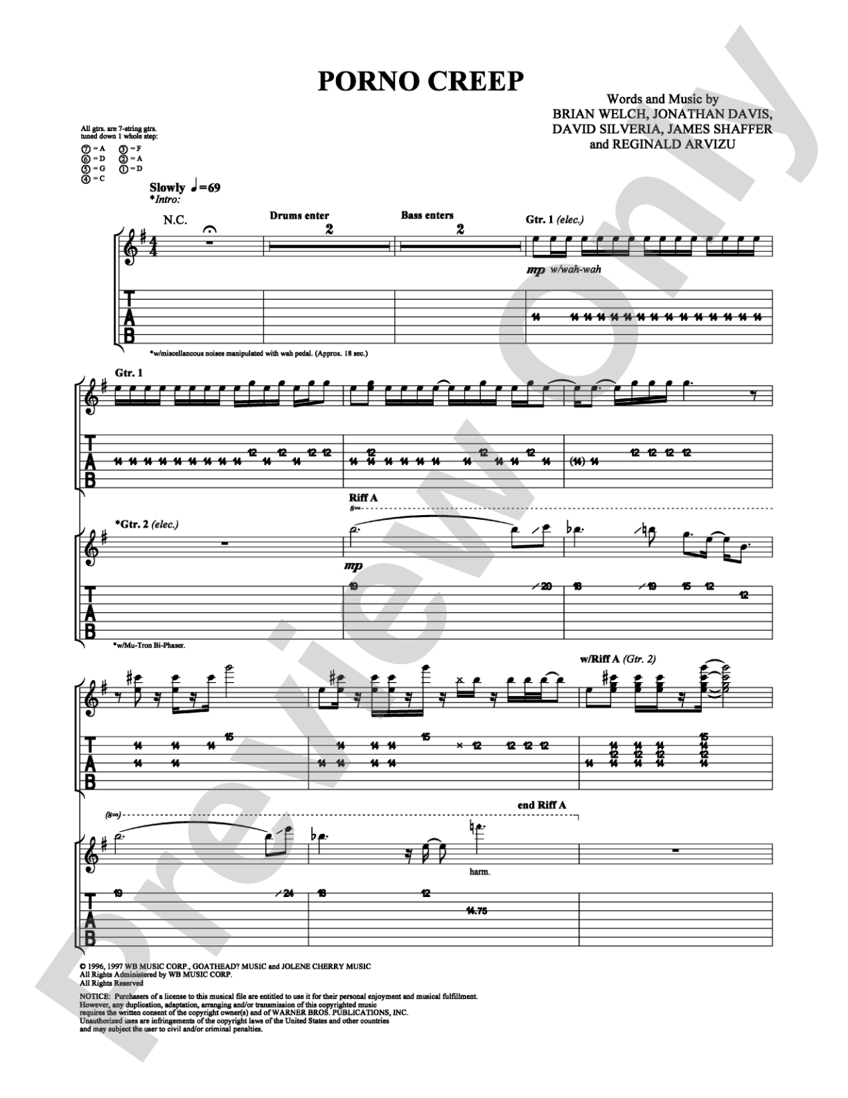 Porno Creep: Guitar TAB Digital Sheet Music