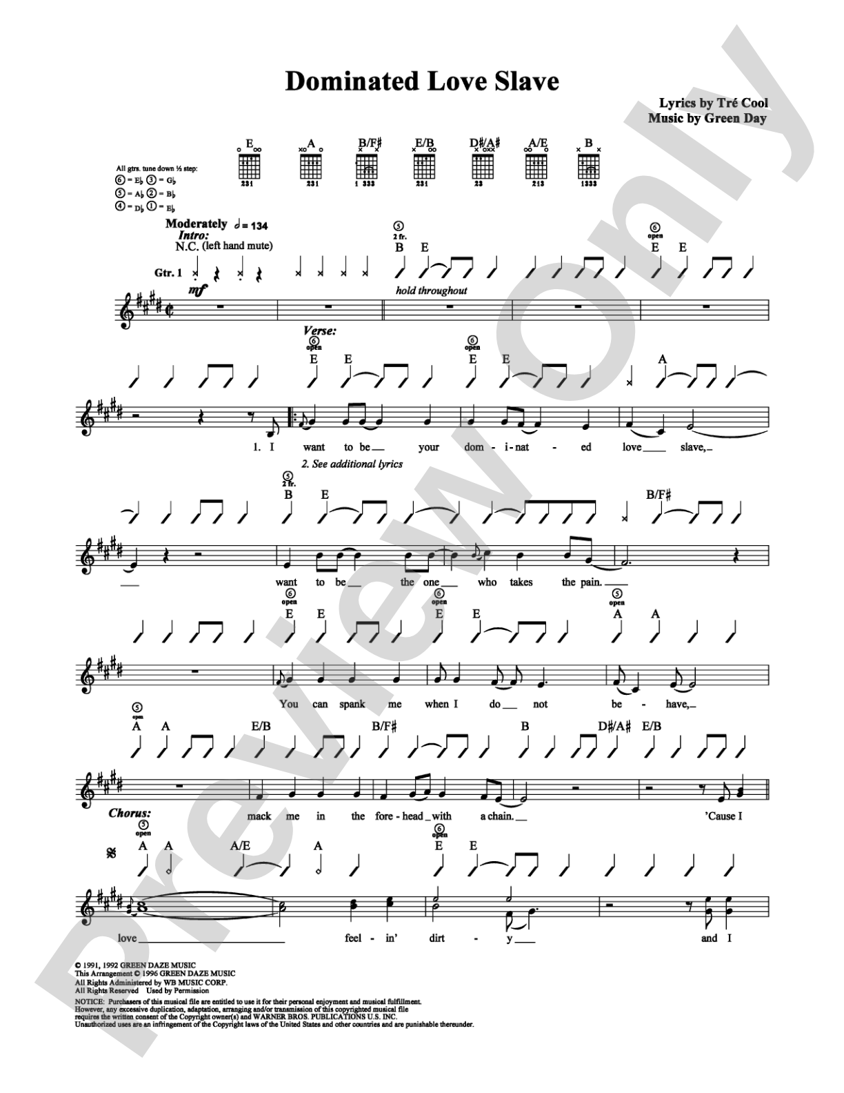 Dominated Love Slave: Guitar TAB Digital Sheet Music