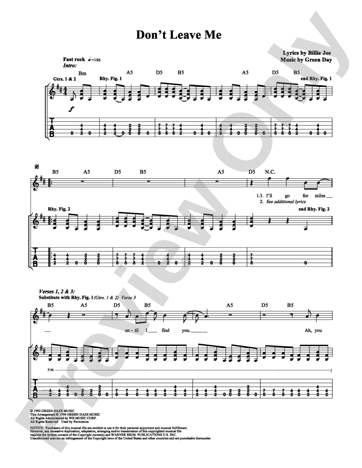 Don't Leave Me: Guitar TAB Digital Sheet Music