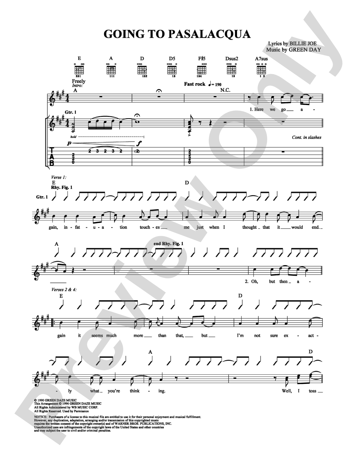 Going to Pasalacqua: Guitar TAB Digital Sheet Music