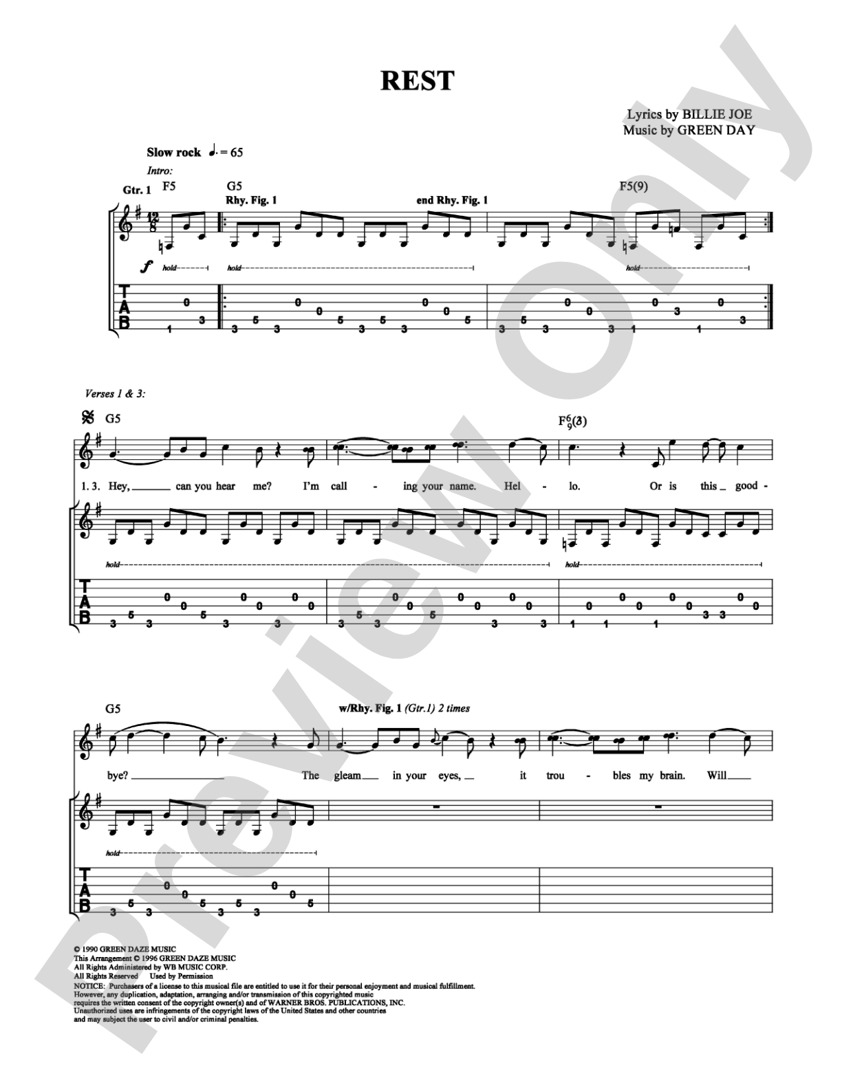 Rest: Guitar TAB Digital Sheet Music