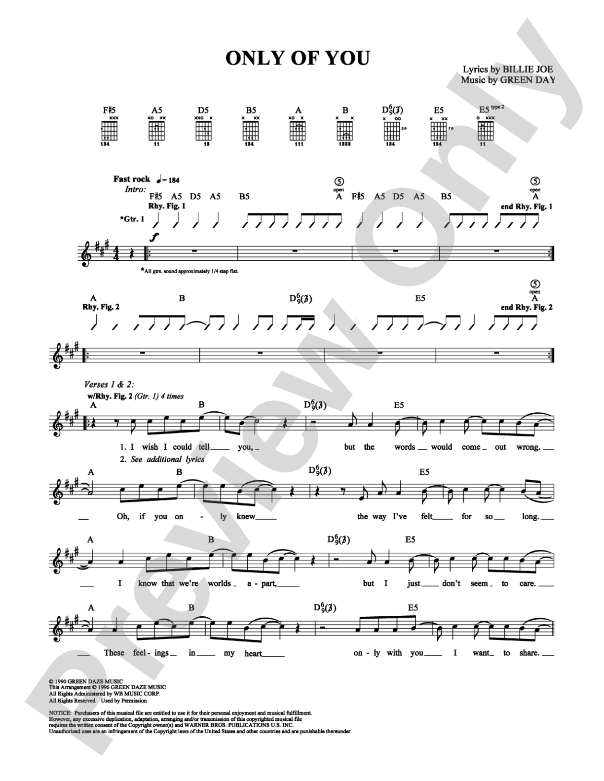 Only of You: Guitar TAB Digital Sheet Music