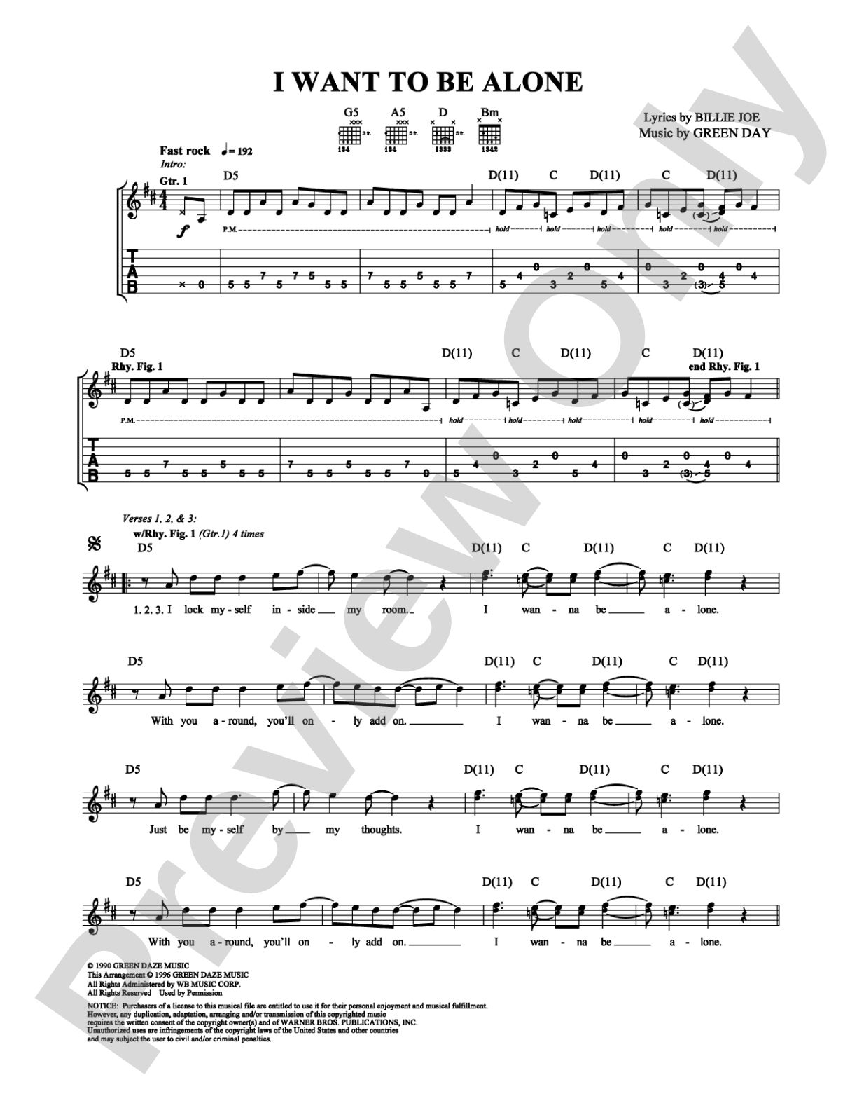 I Want To Be Alone: Guitar TAB Digital Sheet Music