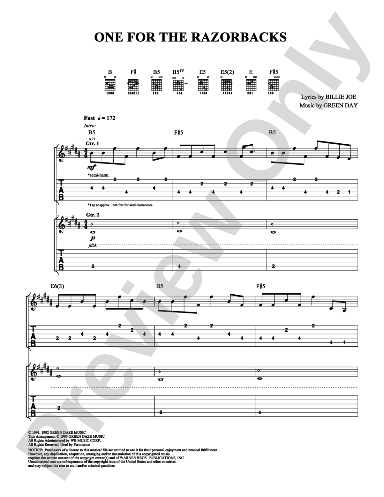 One for the Razorbacks: Guitar TAB Digital Sheet Music