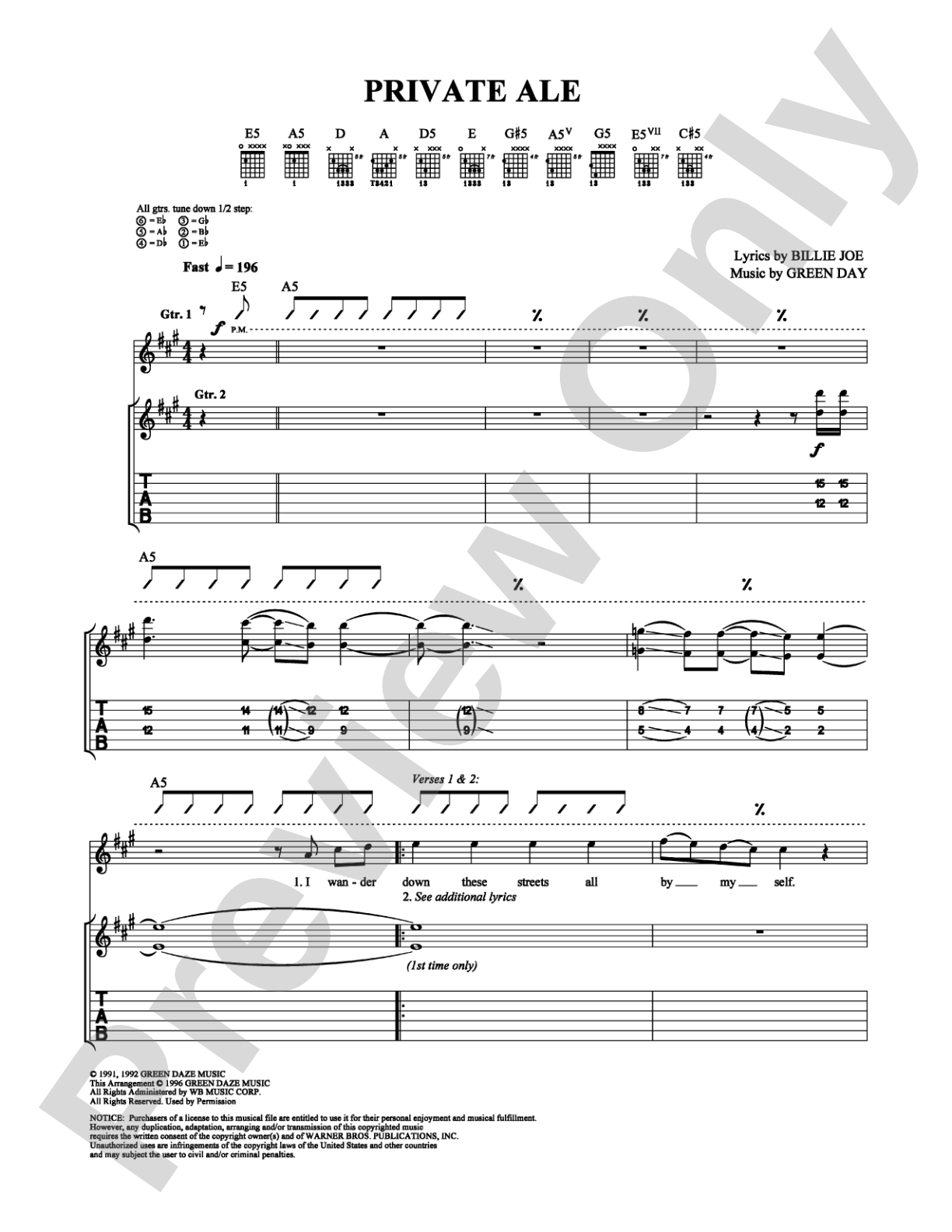 Private Ale: Guitar TAB Digital Sheet Music