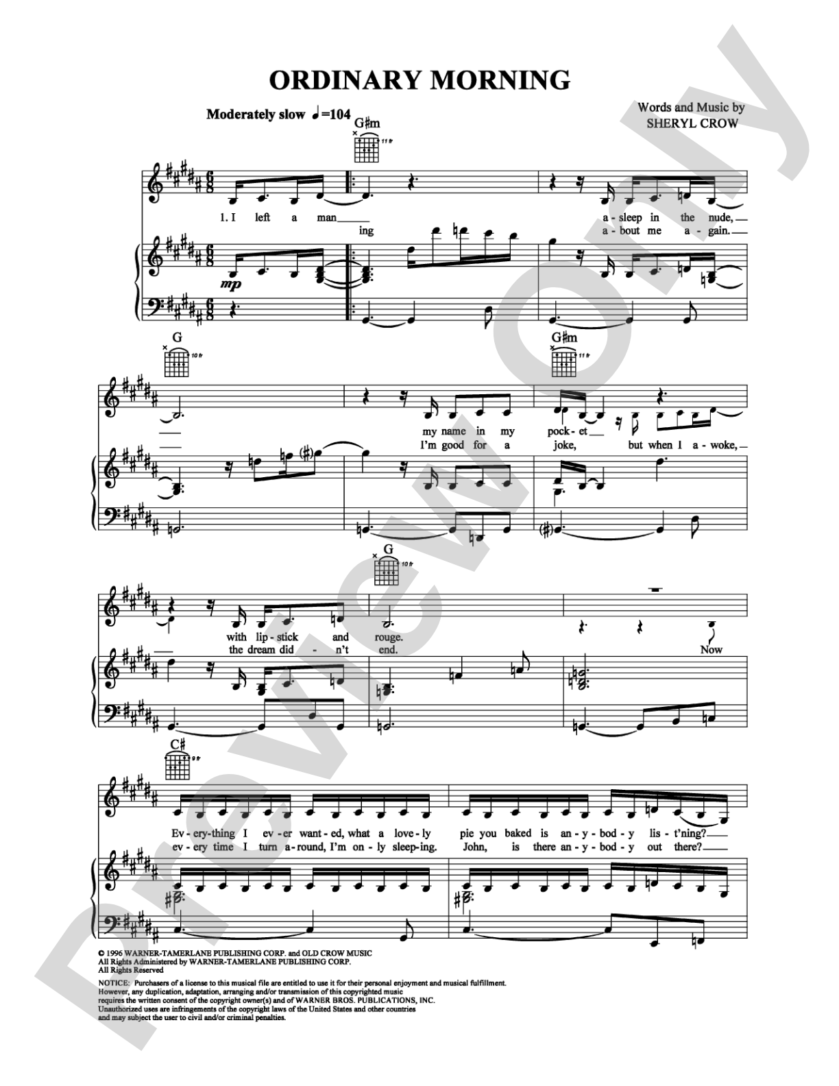 Ordinary Morning: Piano/Vocal/Chords Digital Sheet Music