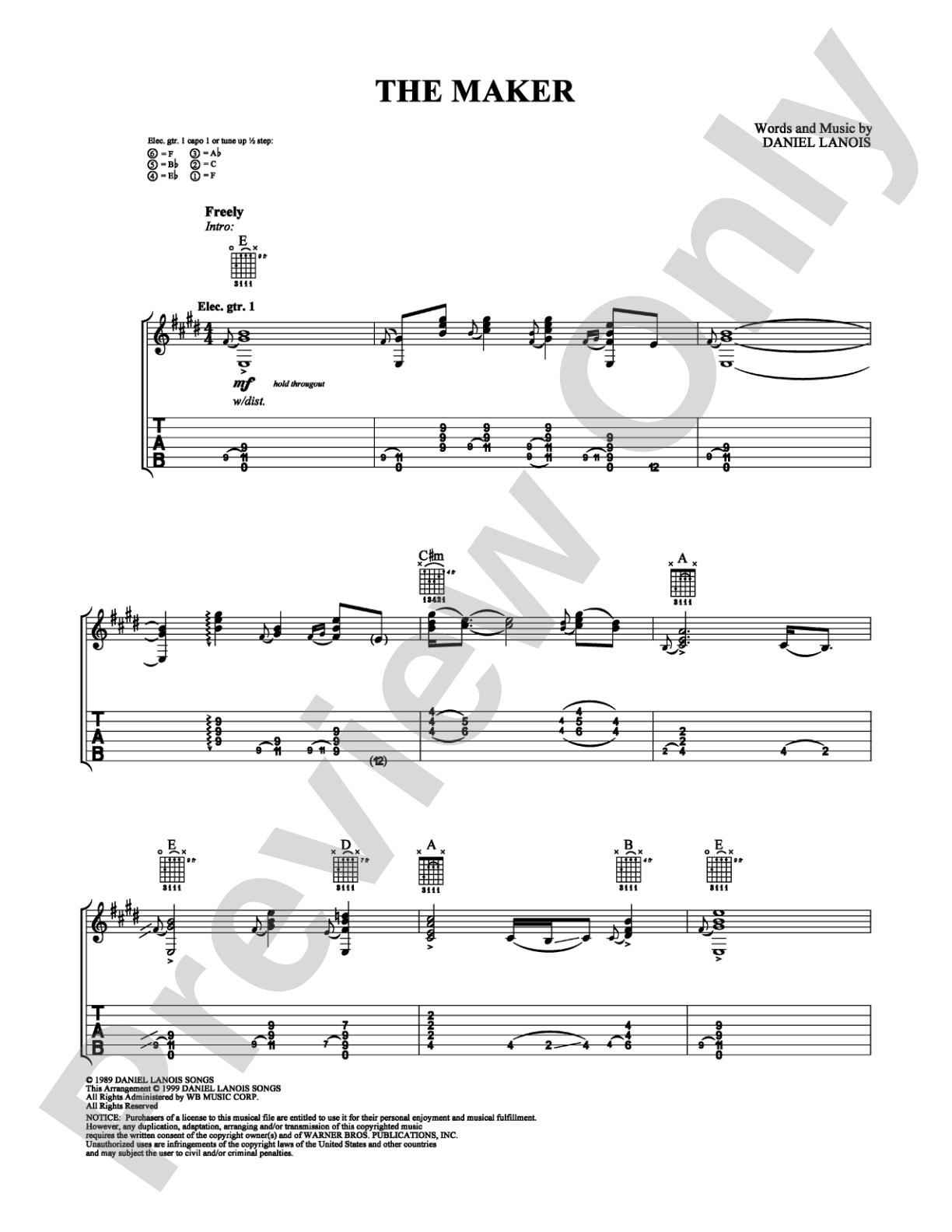 The Maker: Guitar TAB Digital Sheet Music