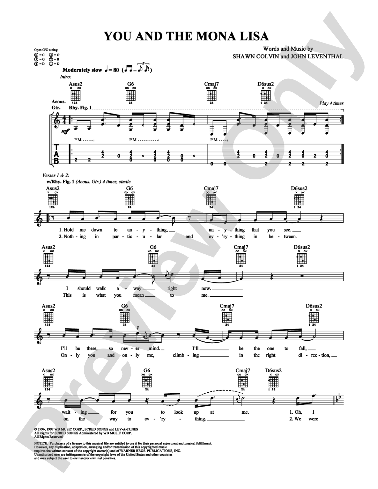 You and the Mona Lisa: Easy Guitar Digital Sheet Music
