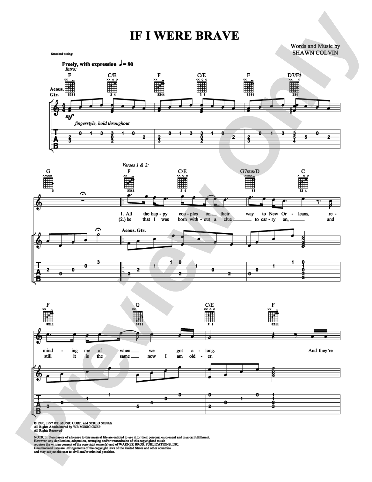 If I Were Brave: Easy Guitar Digital Sheet Music