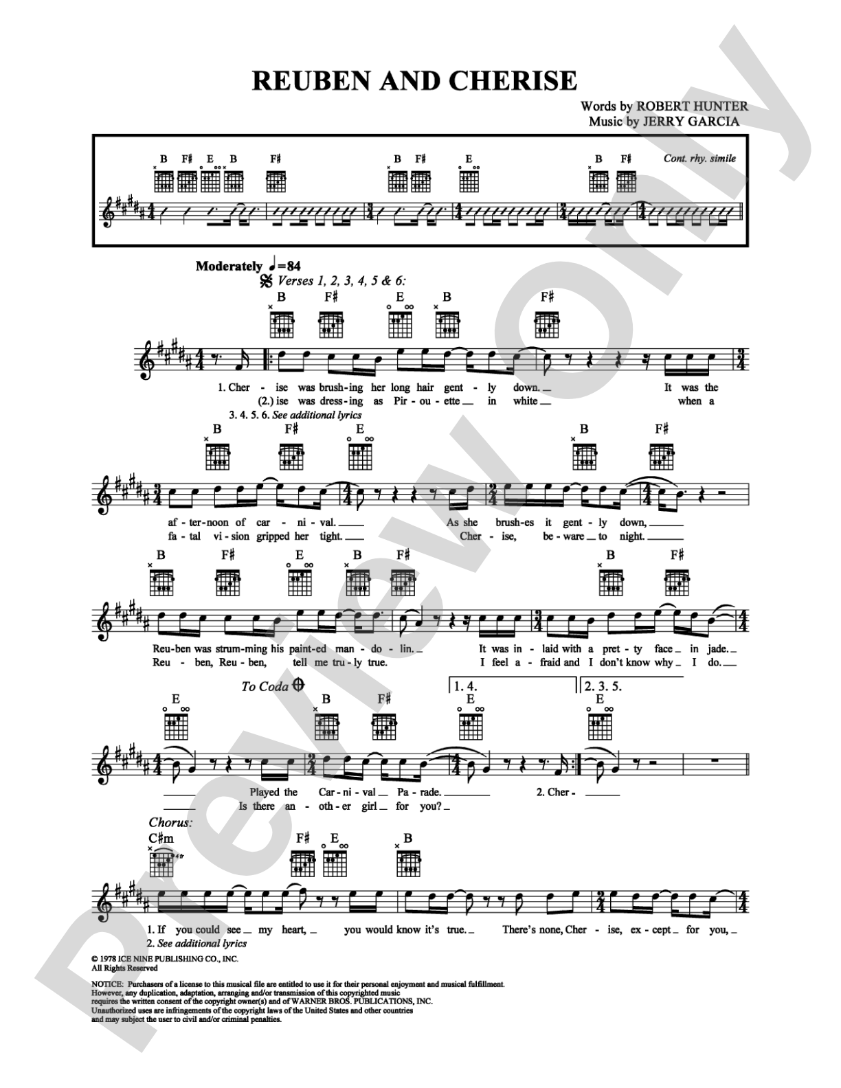Reuben and Cherise: Easy Guitar Digital Sheet Music
