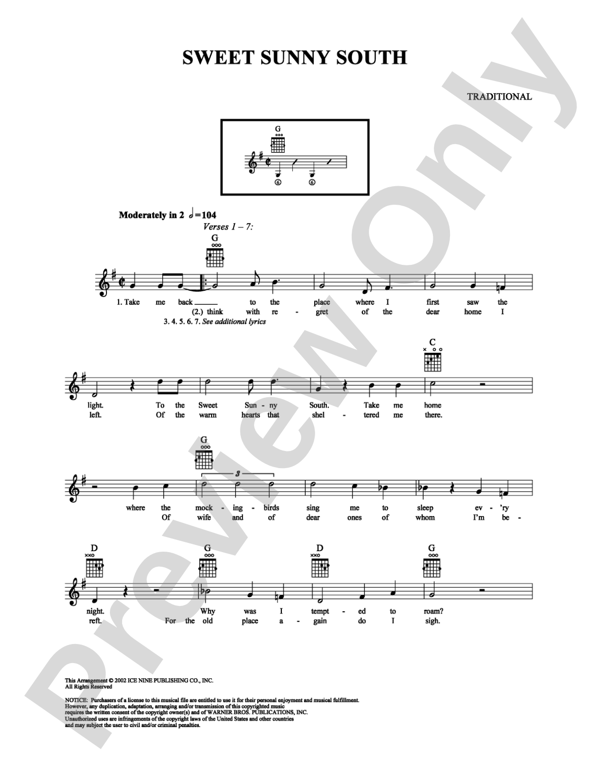 Sweet Sunny South: Easy Guitar Digital Sheet Music