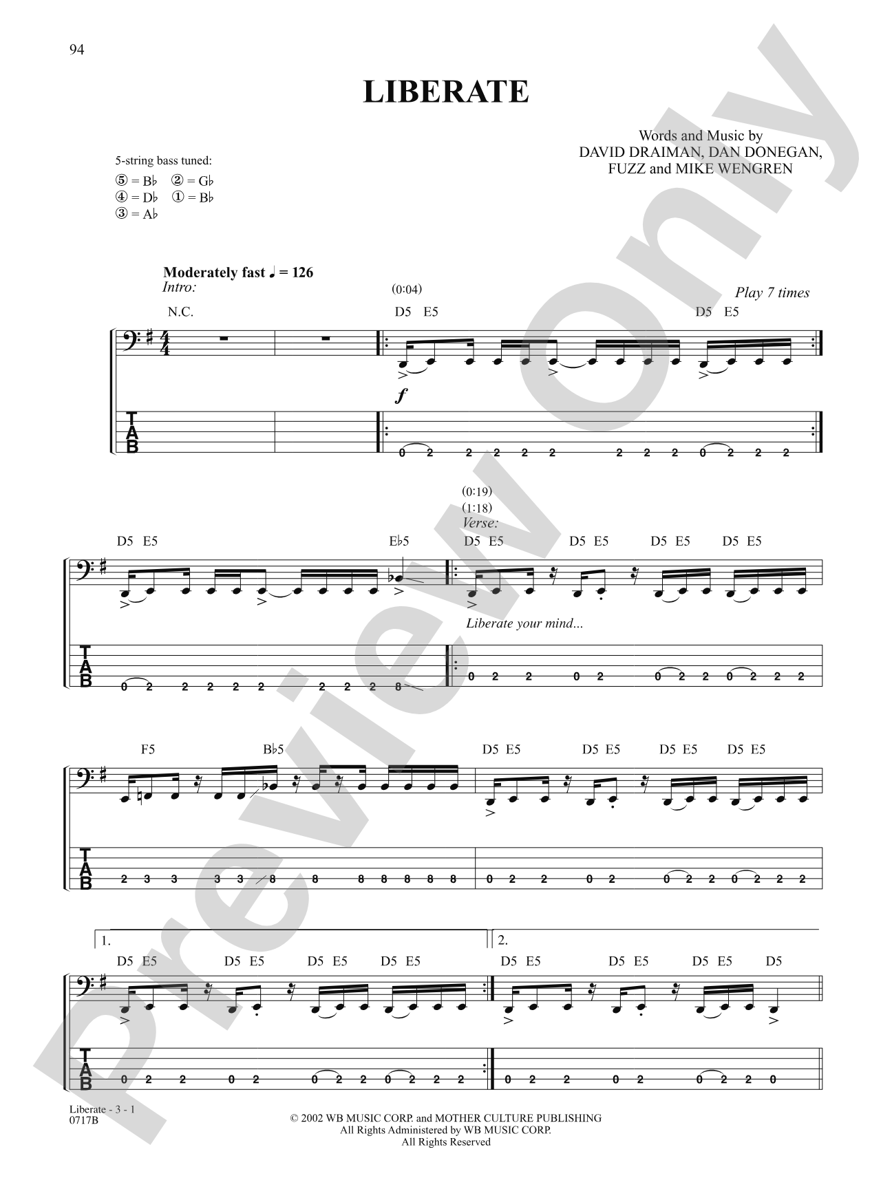 Liberate: Bass TAB