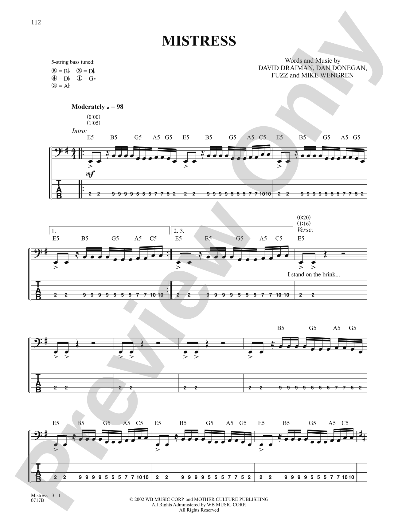 Mistress: Bass TAB
