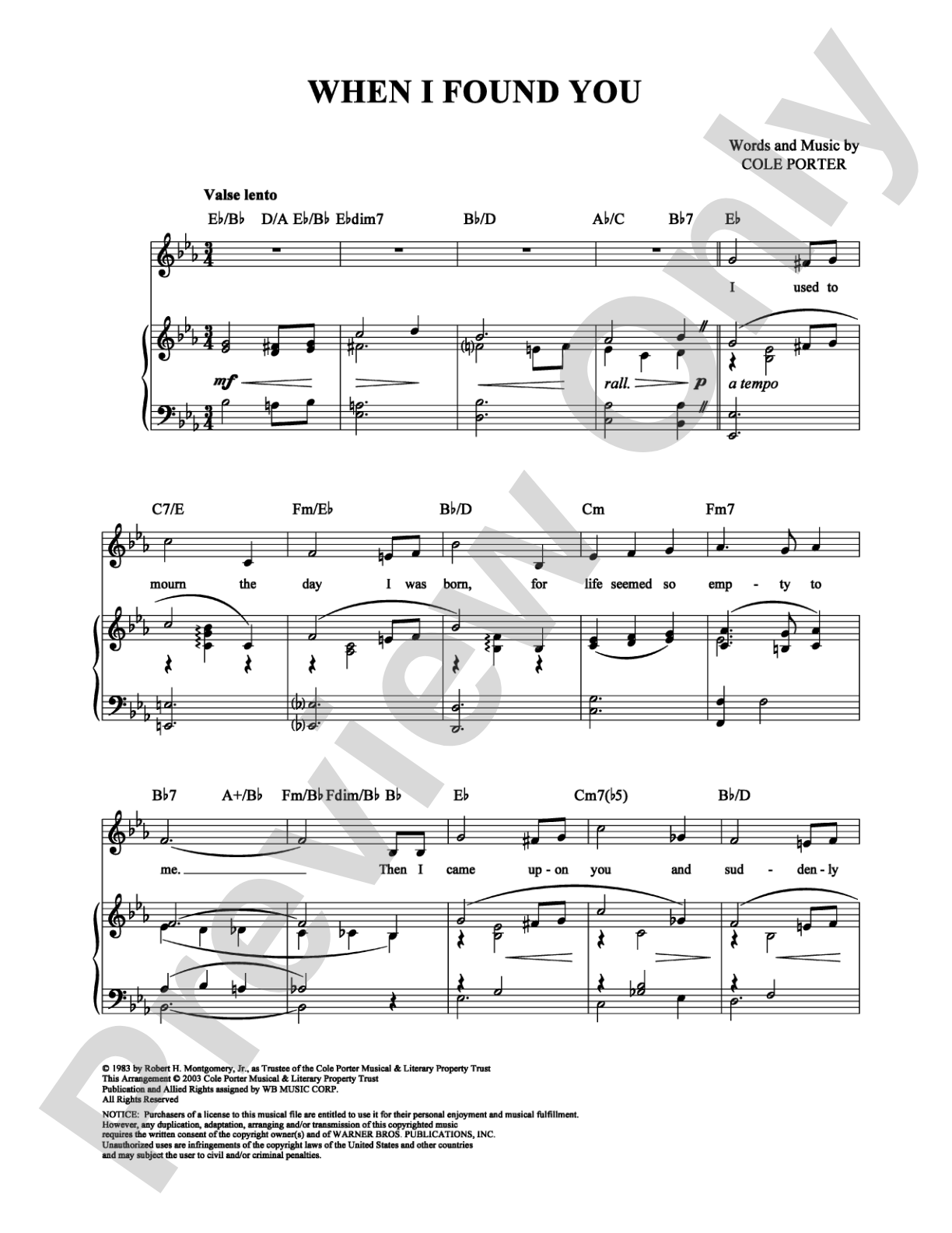When I Found You: Piano/Vocal/Chords Digital Sheet Music