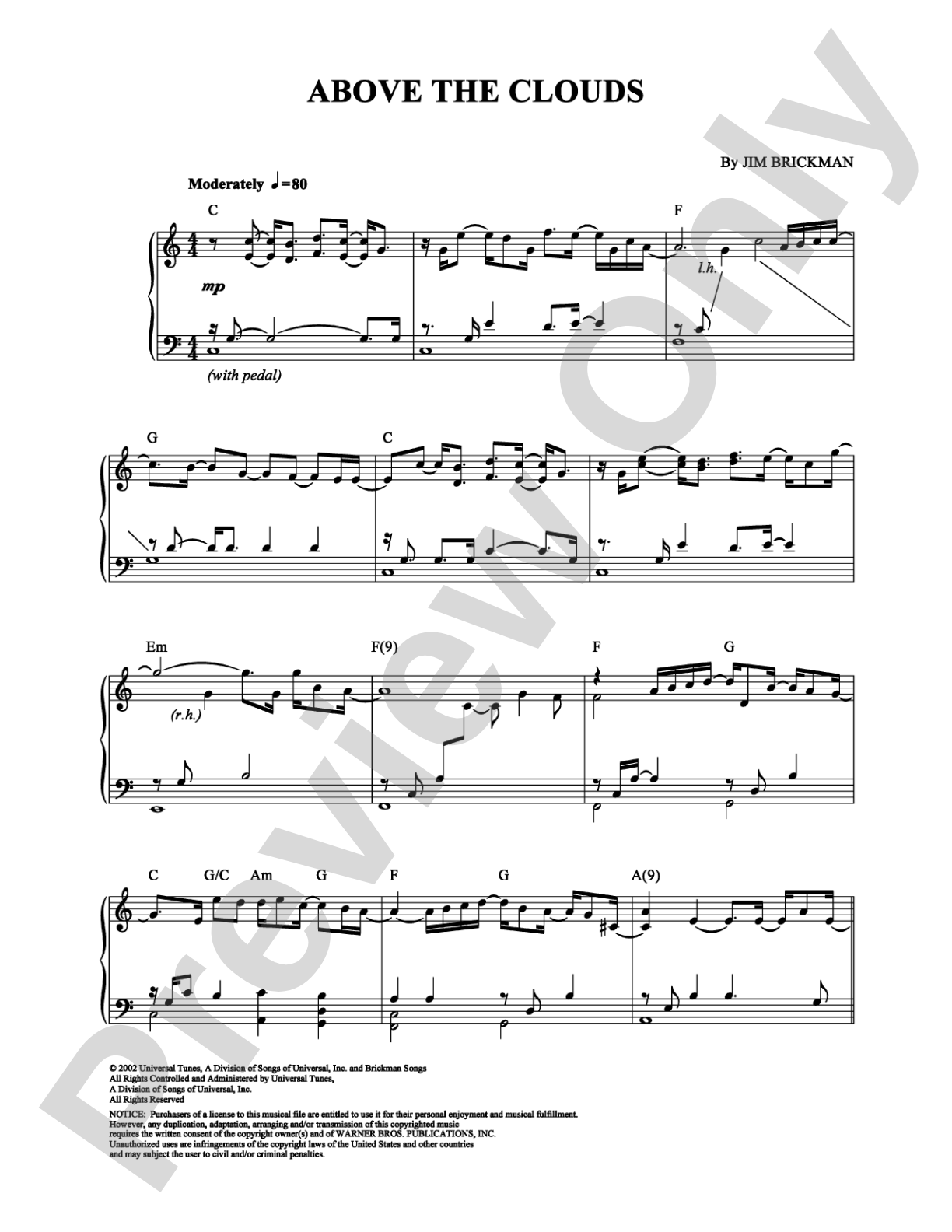 Above the Clouds: Piano Digital Sheet Music