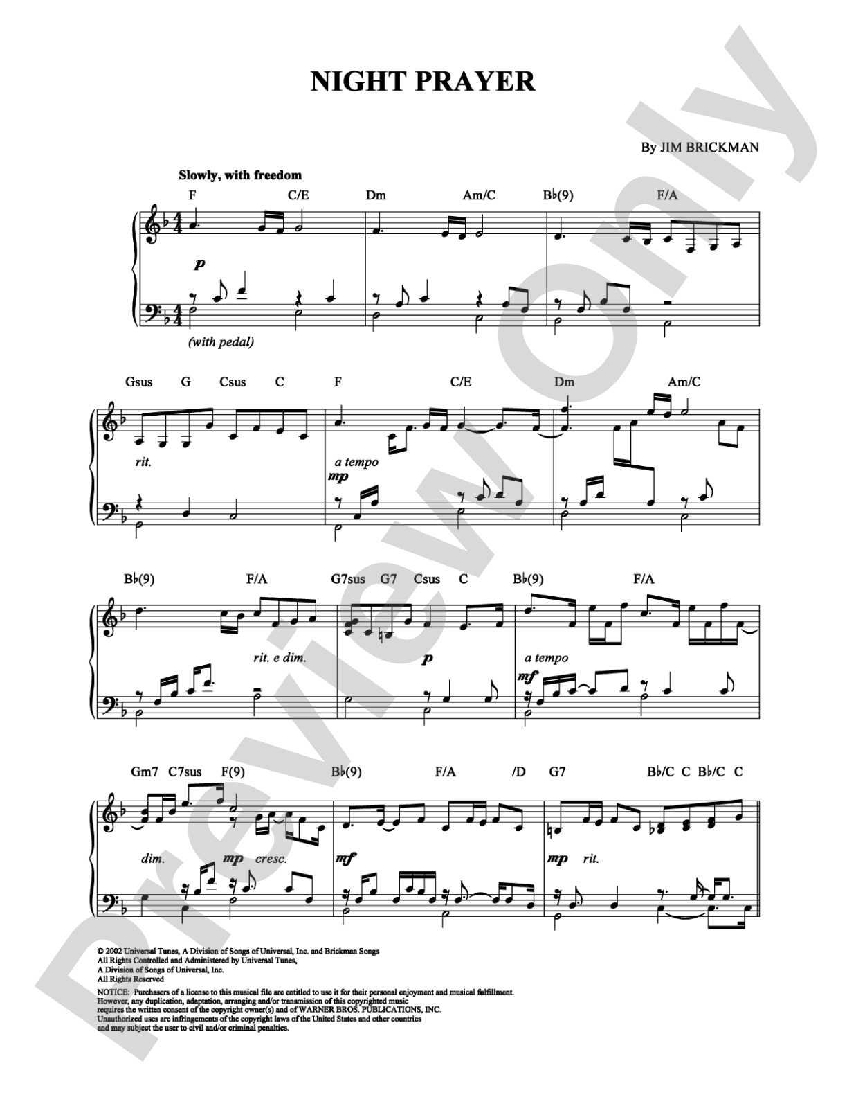 Night Prayer: Piano Digital Sheet Music