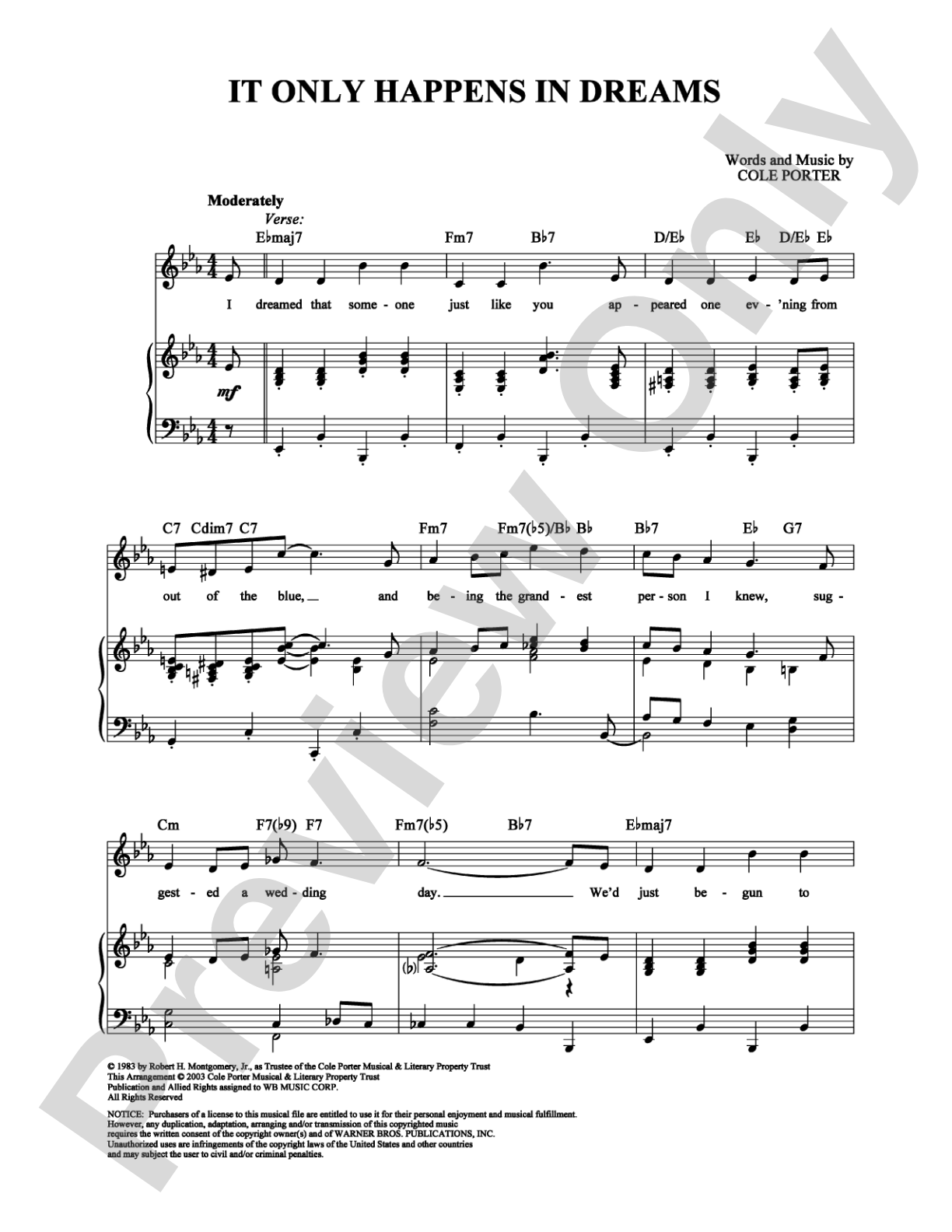 It Only Happens in Dreams: Piano/Vocal/Chords Digital Sheet Music