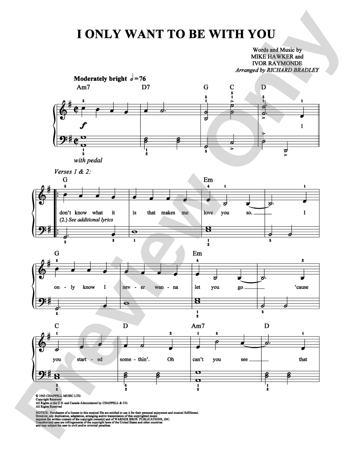 I Only Want to Be with You: Easy Piano Digital Sheet Music