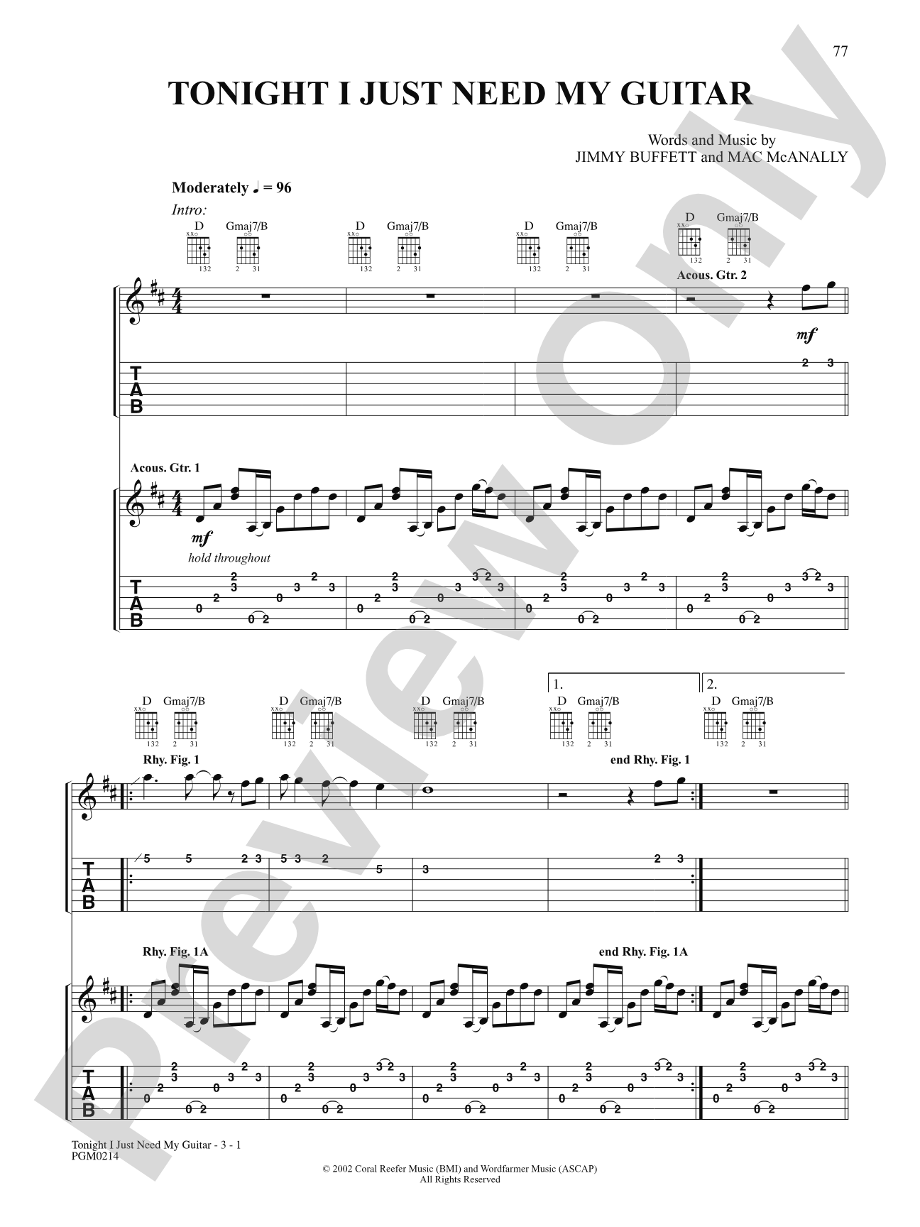 Tonight I Just Need My Guitar: Authentic Guitar TAB