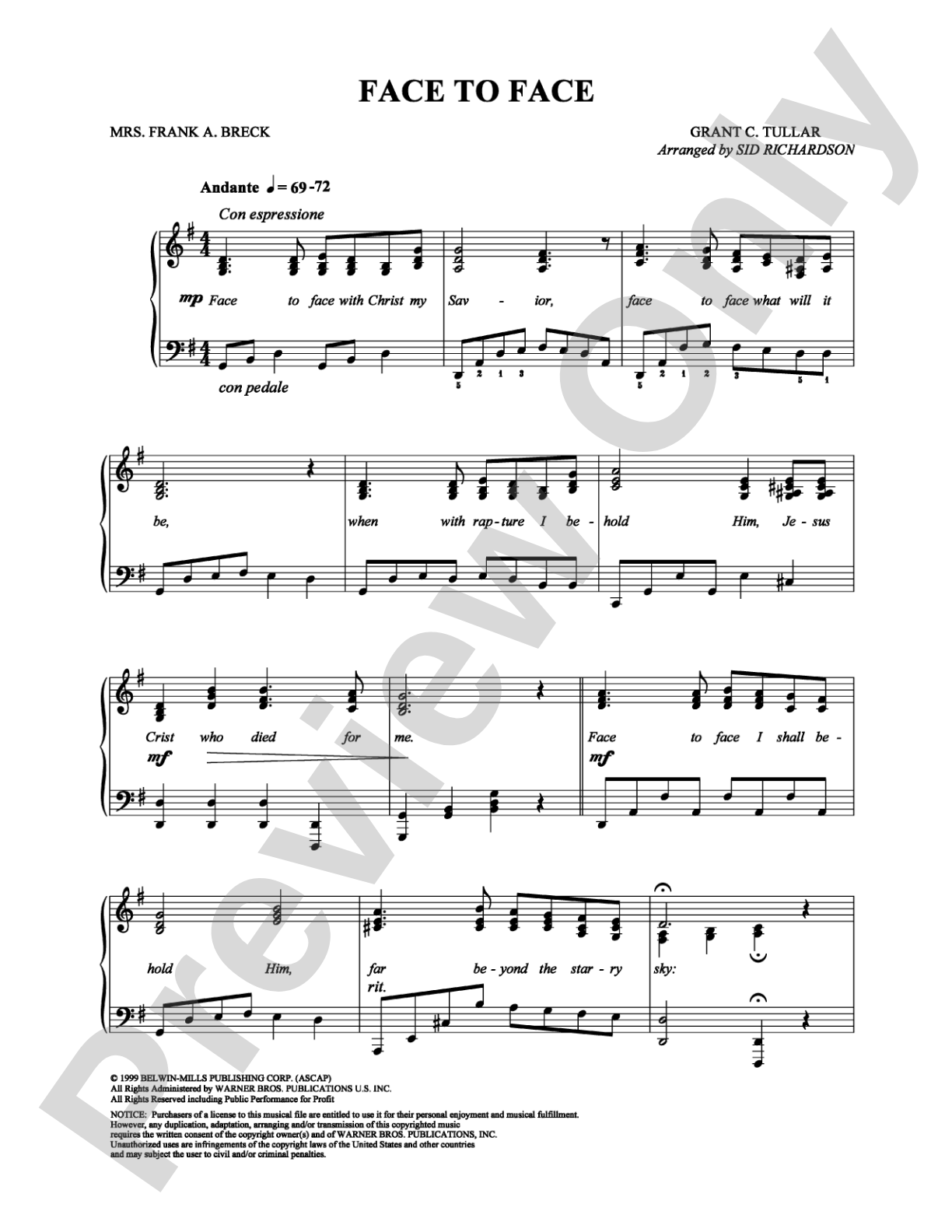 Face to Face: Piano Digital Sheet Music