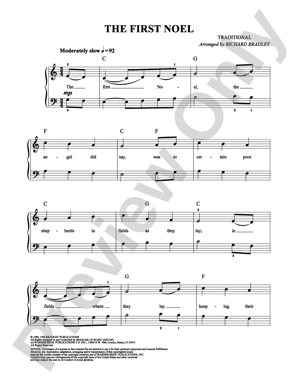 The First Noel: Easy Piano Digital Sheet Music