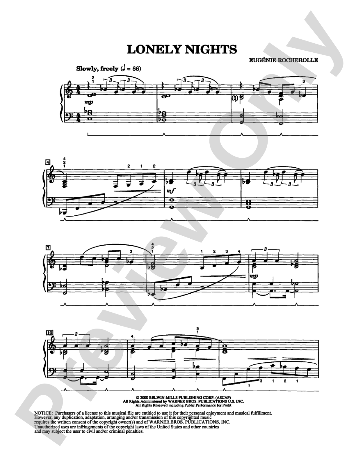 Lonely Nights: Piano Digital Sheet Music