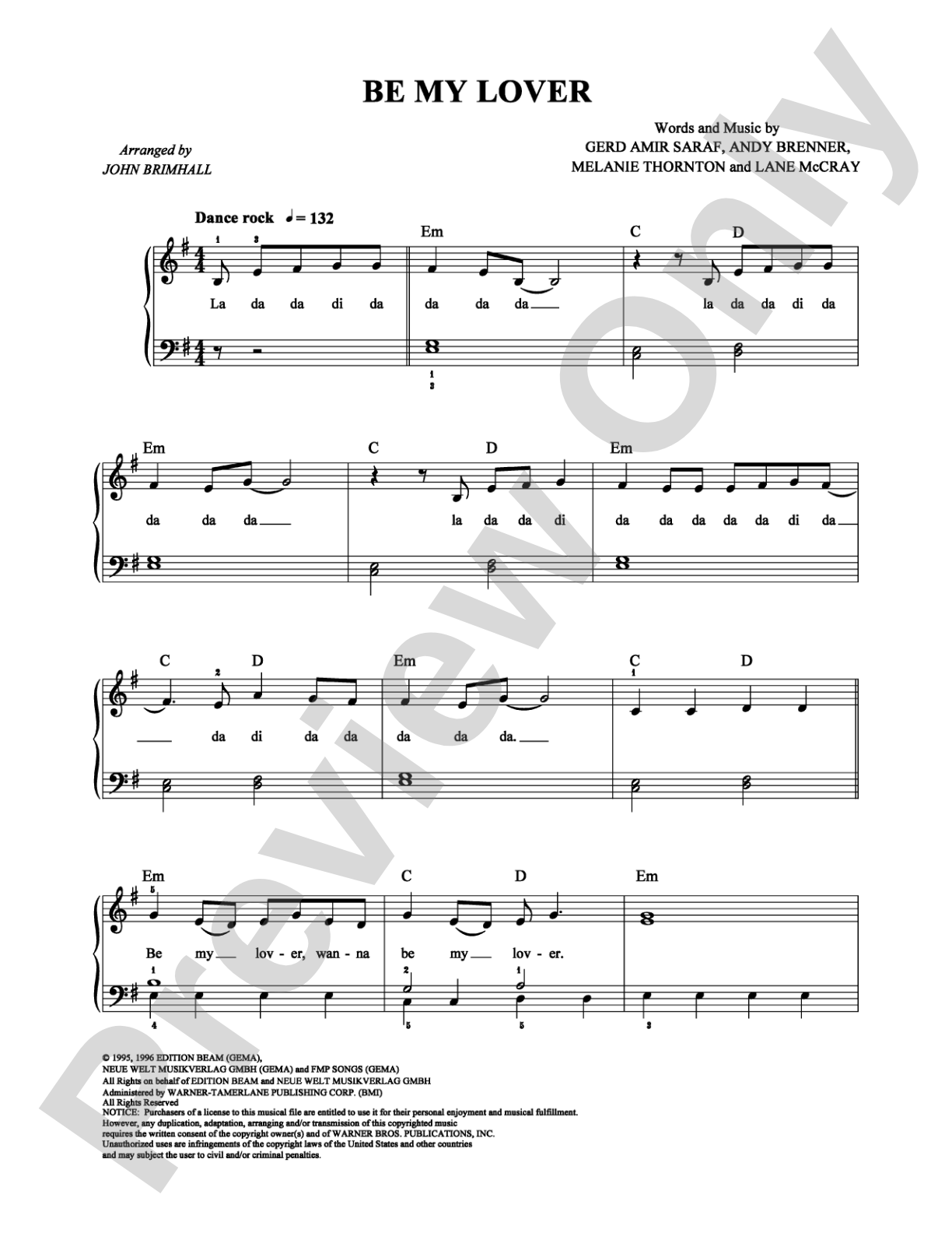 Be My Lover: Easy Piano Digital Sheet Music