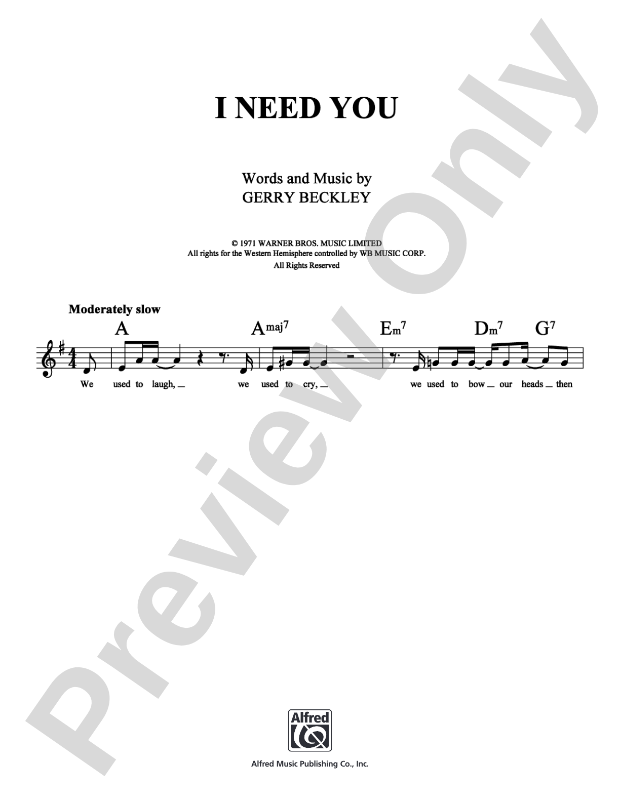 I Need You: Lead Sheet Digital Sheet Music