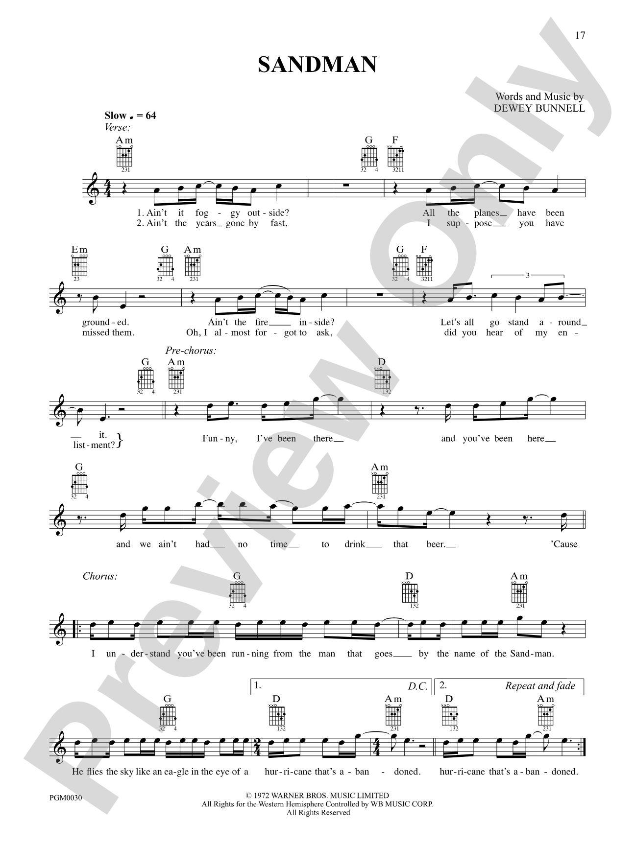 Sandman: Interm./Easy Guitar TAB