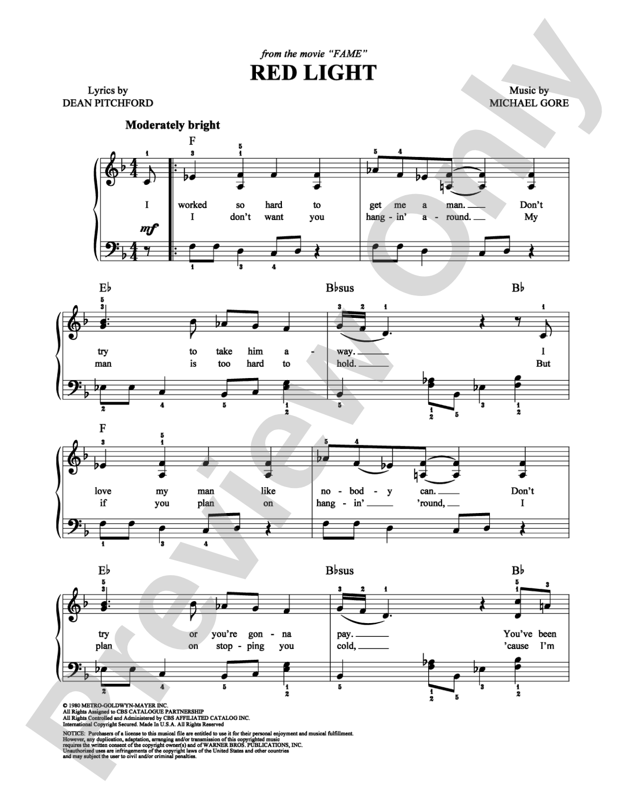 Red Light: Easy Piano Digital Sheet Music