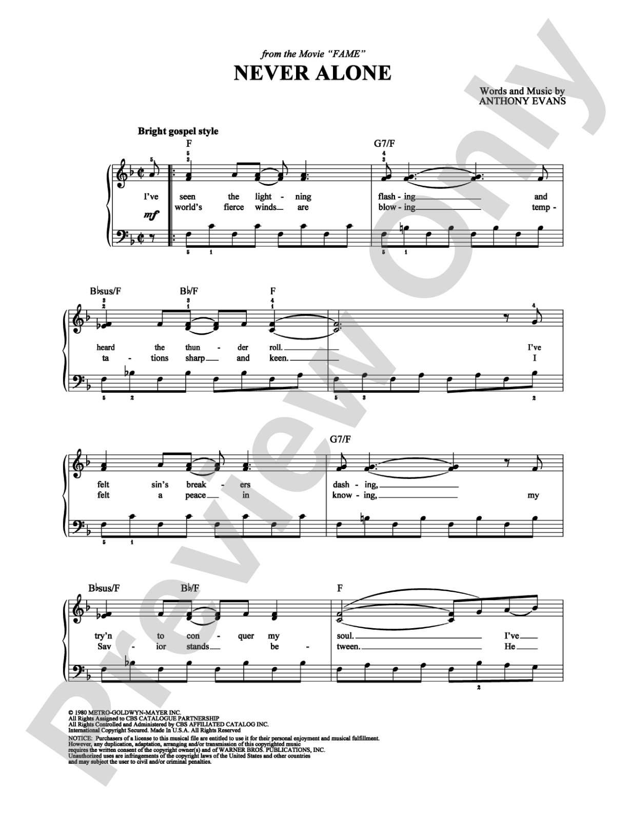 Never Alone: Easy Piano Digital Sheet Music