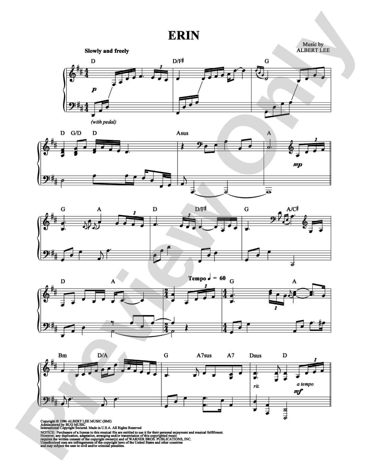 Erin: Piano Digital Sheet Music