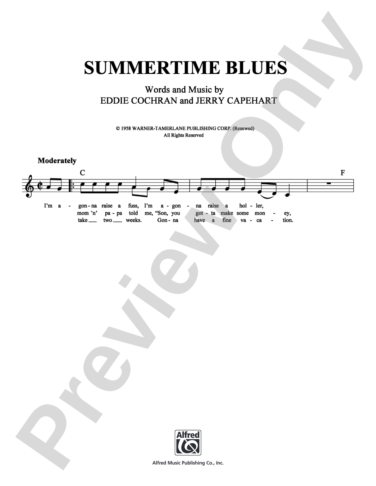 Summertime Blues: Lead Sheet Digital Sheet Music