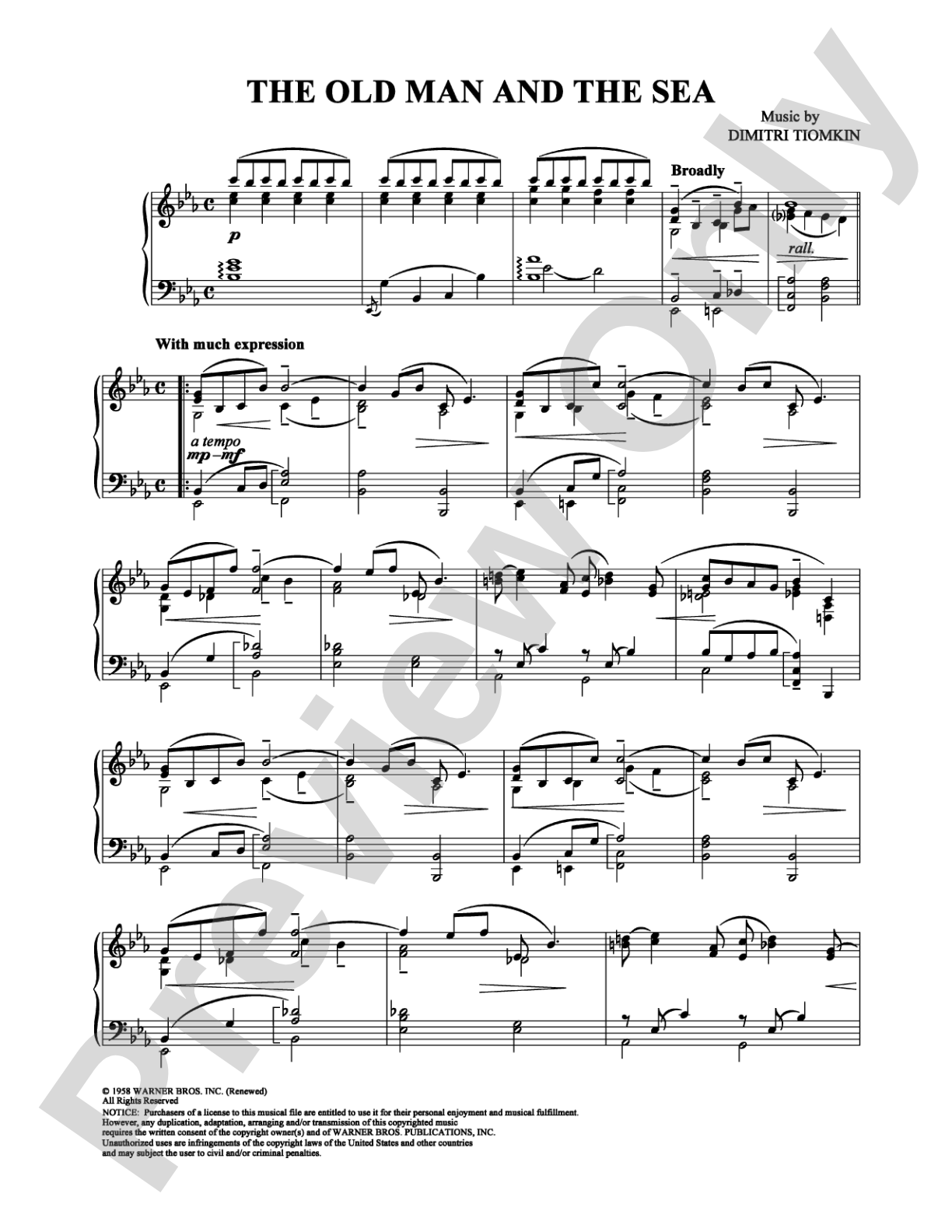 The Old Man and the Sea: Piano Digital Sheet Music