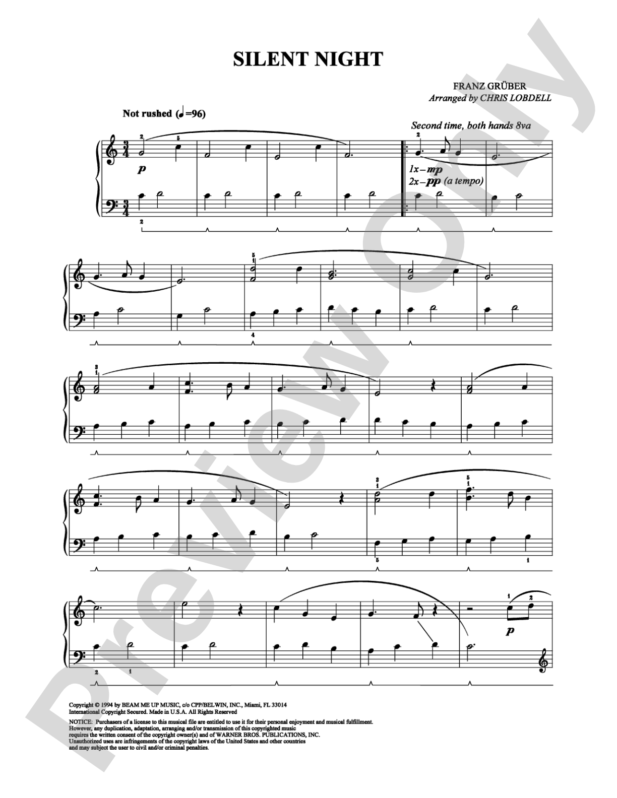 Silent Night: Easy Piano Digital Sheet Music