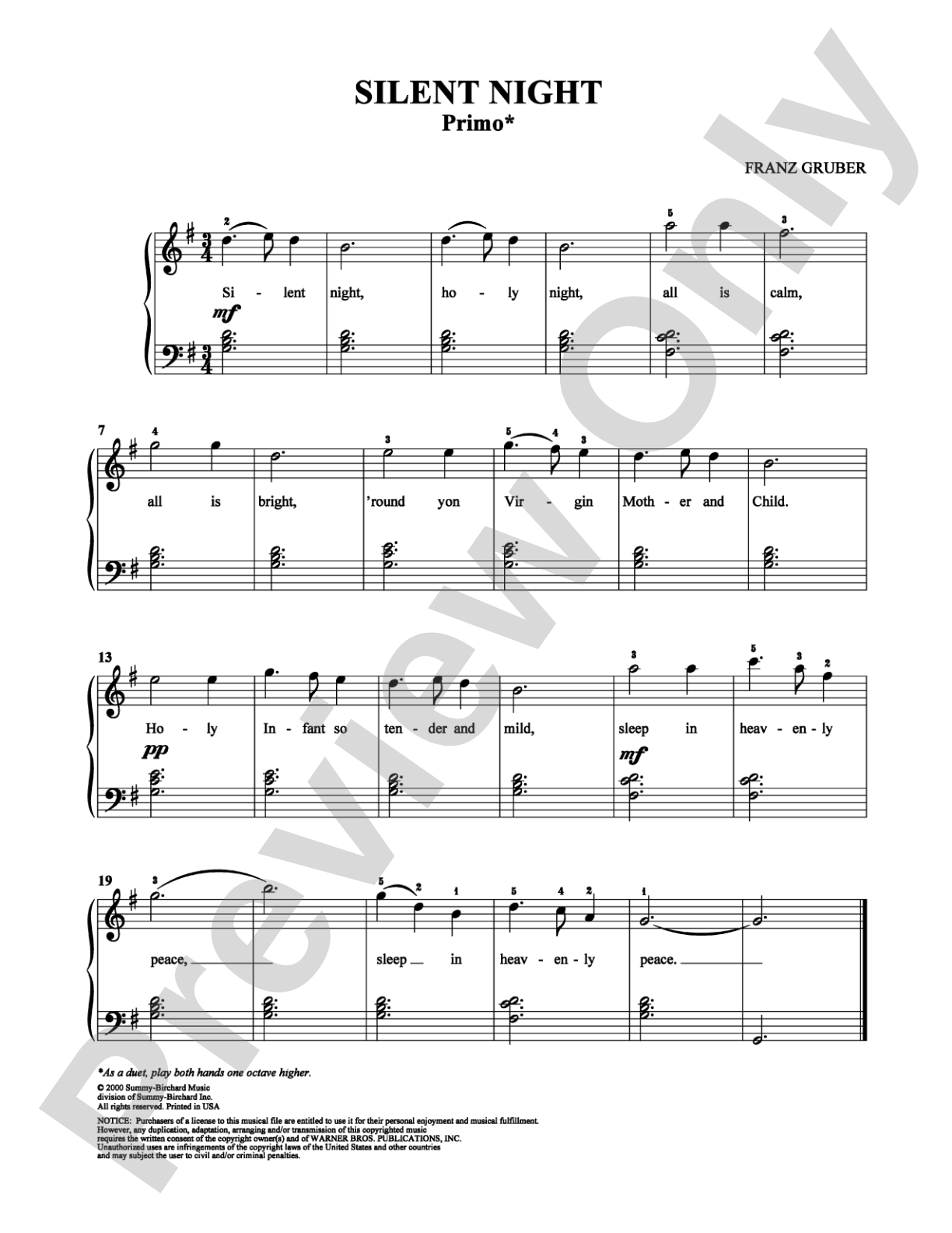 Silent Night: Piano Duets & Four Hands Digital Sheet Music