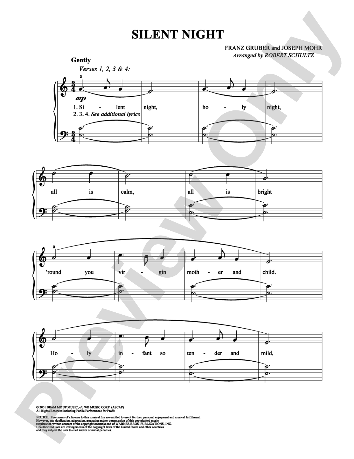 Silent Night: Easy Piano Digital Sheet Music