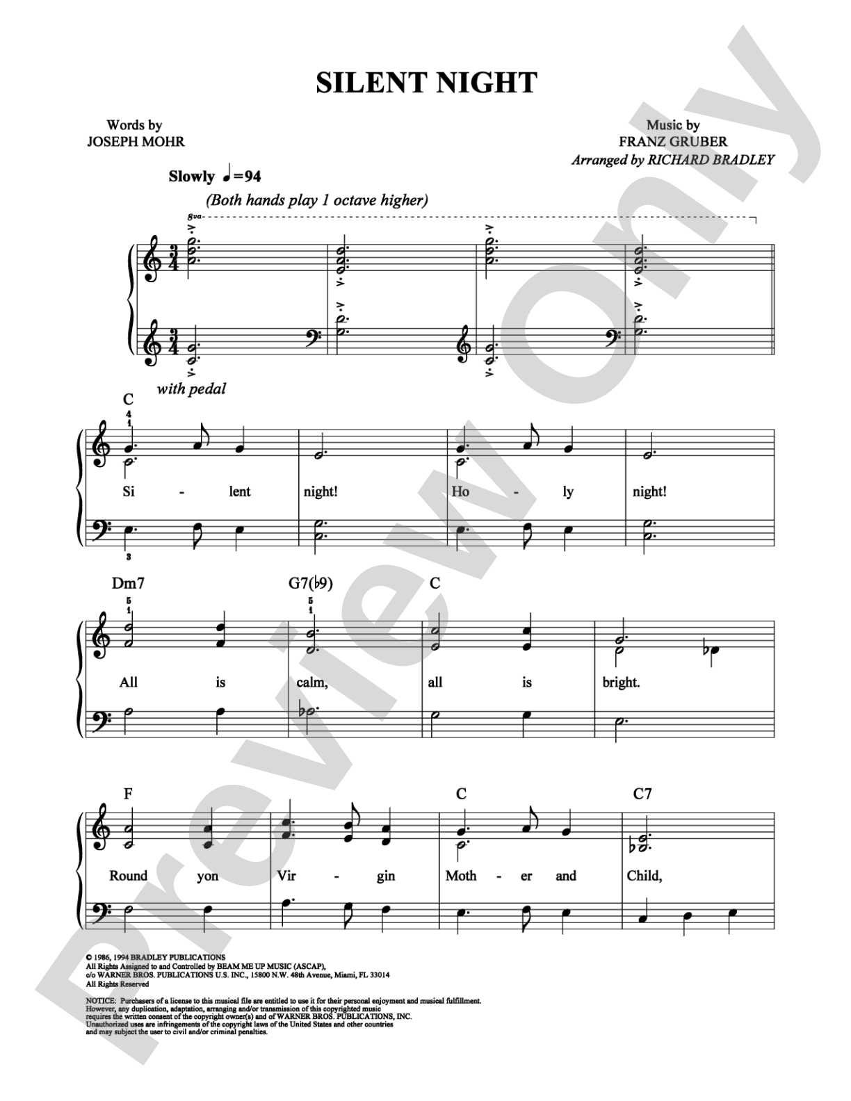 Silent Night: Easy Piano Digital Sheet Music