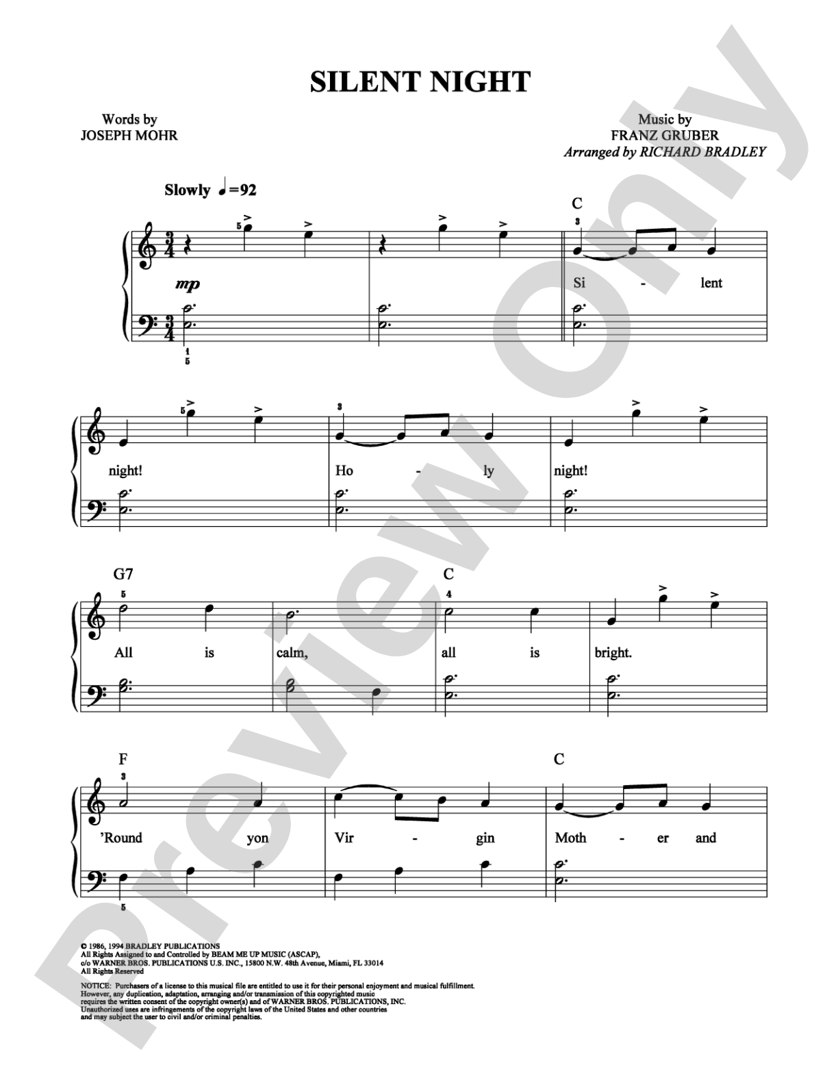 Silent Night: Easy Piano Digital Sheet Music