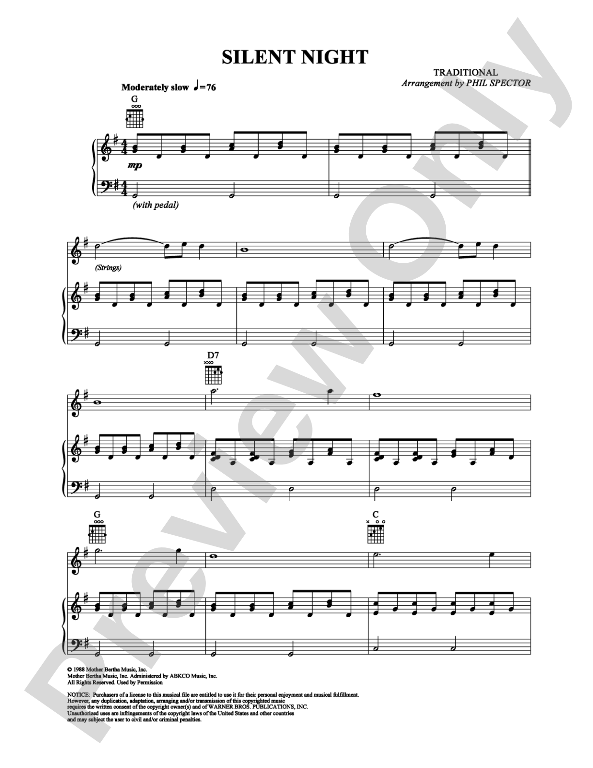 Silent Night: Piano/Vocal/Chords Digital Sheet Music