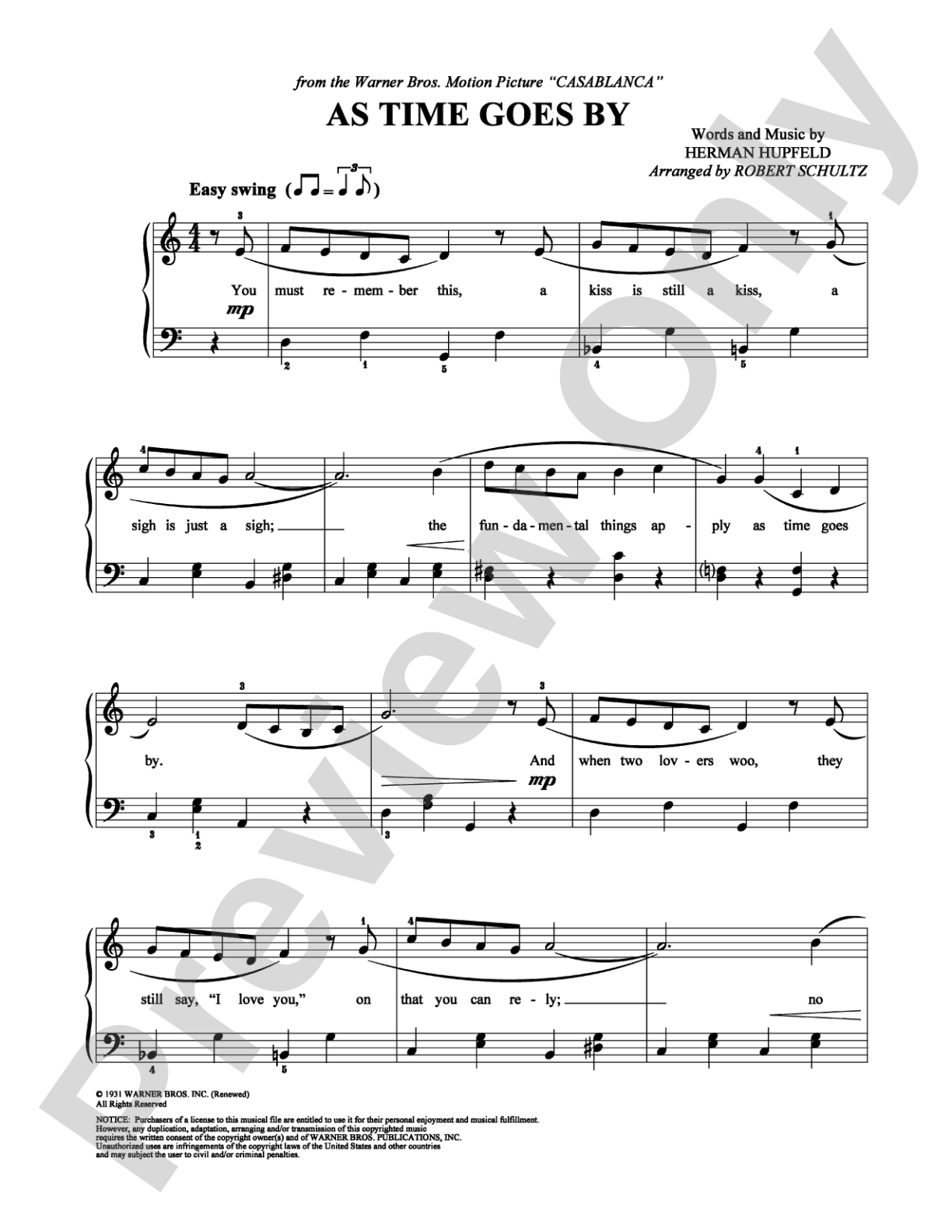 As Time Goes by: Easy Piano Digital Sheet Music