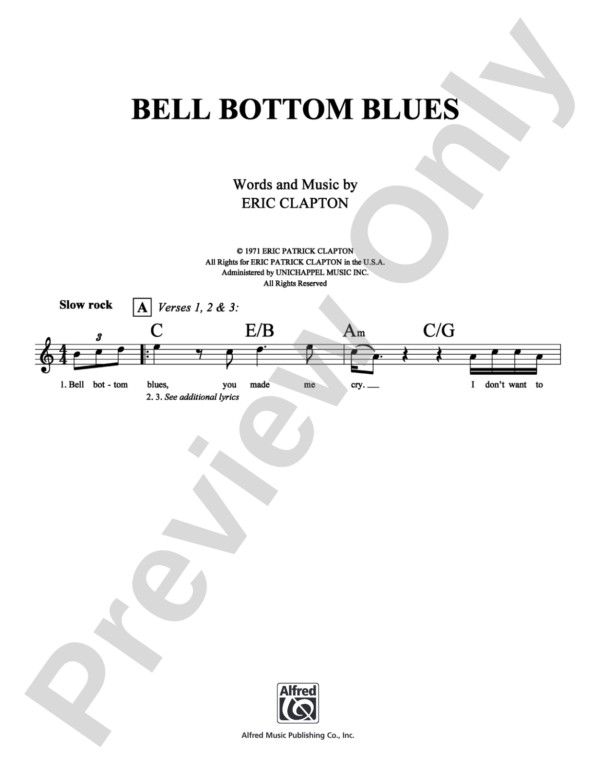 Bell Bottom Blues: Lead Sheet Digital Sheet Music