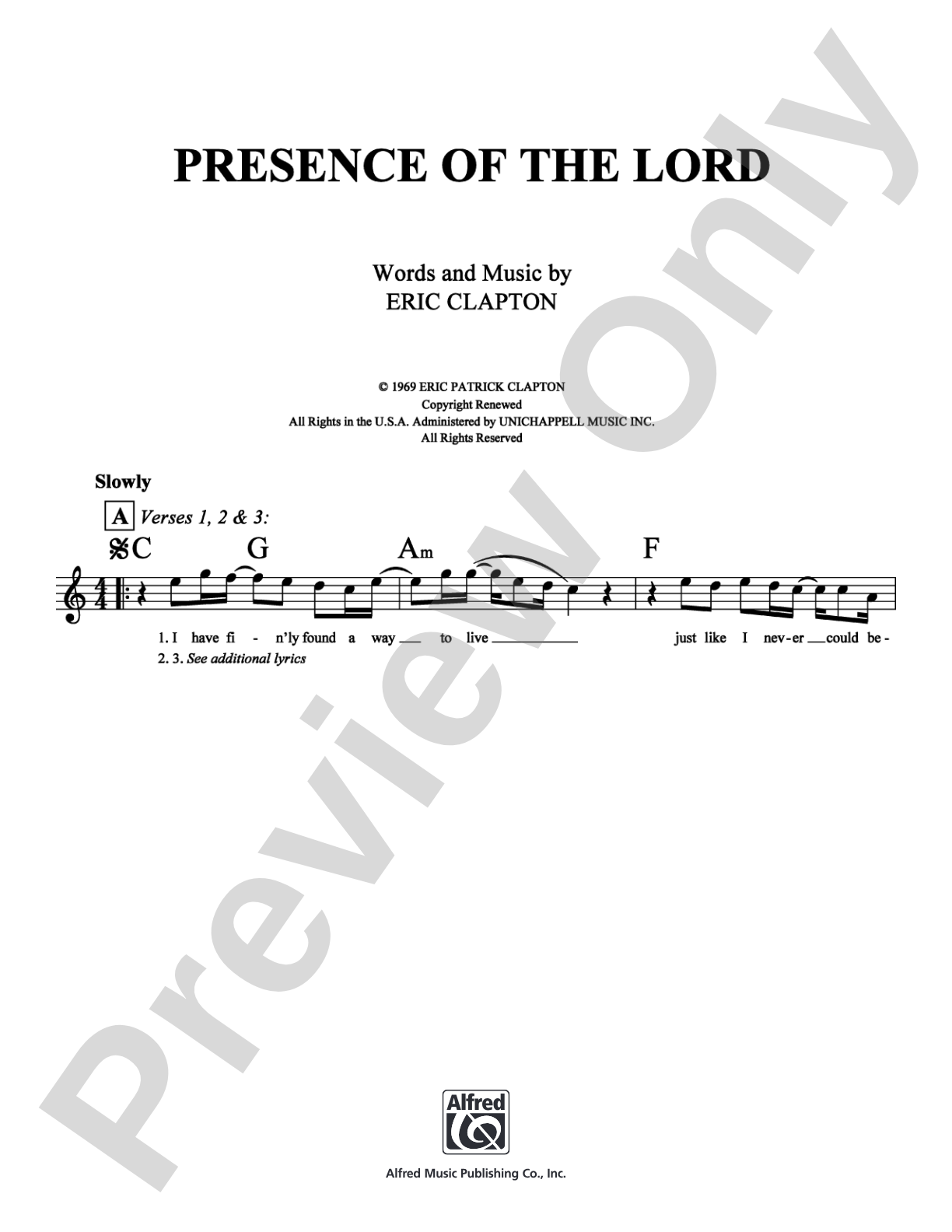 Presence of the Lord: Lead Sheet Digital Sheet Music