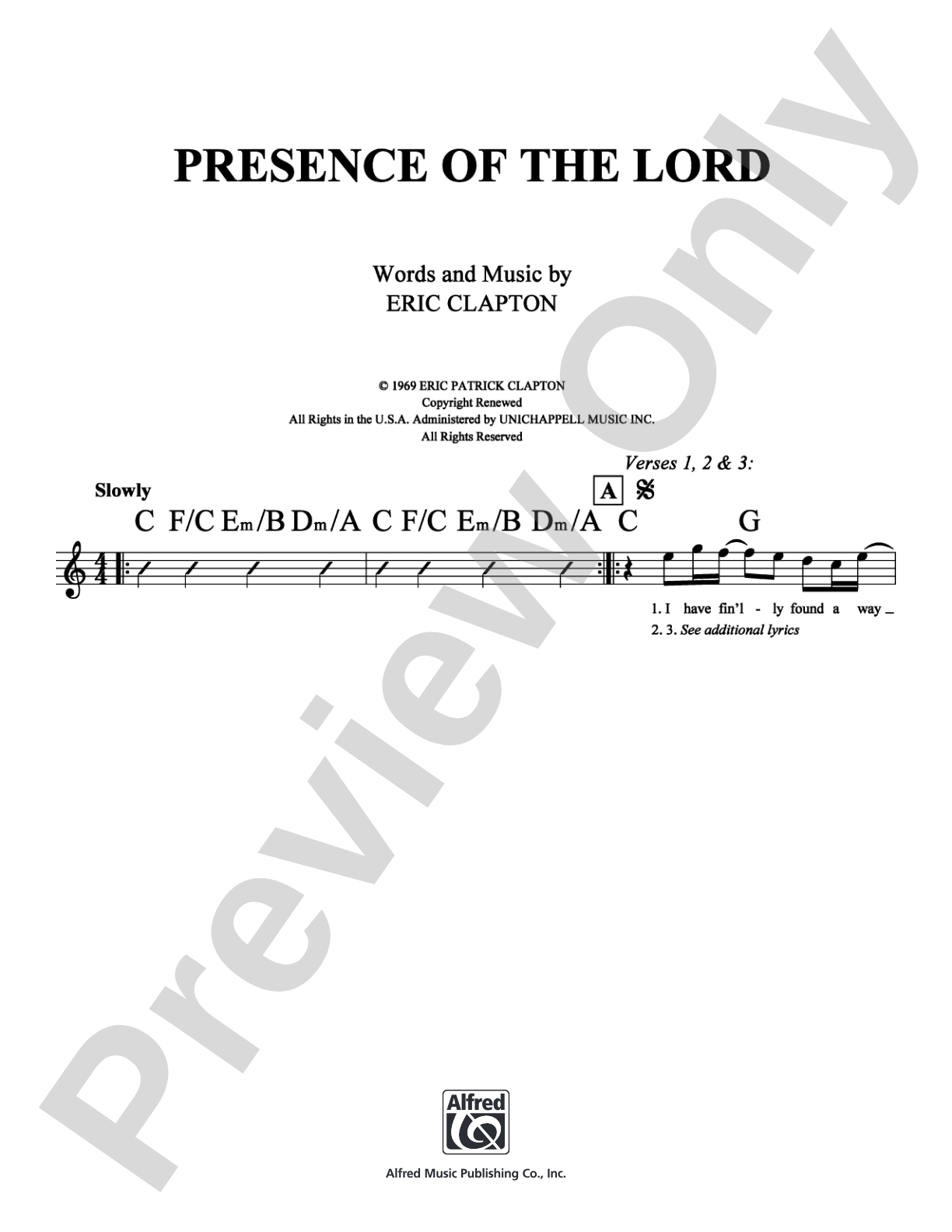 Presence of the Lord: Lead Sheet Digital Sheet Music