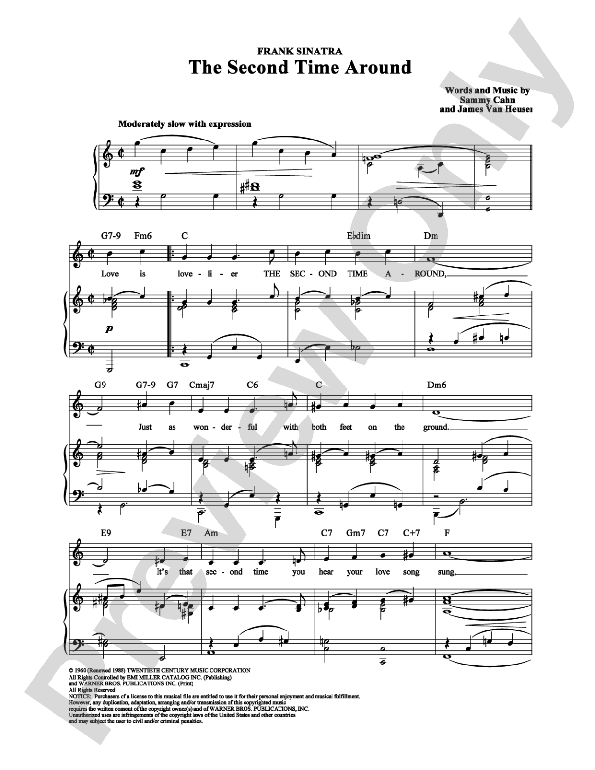 The Second Time Around: Piano/Vocal/Chords Digital Sheet Music
