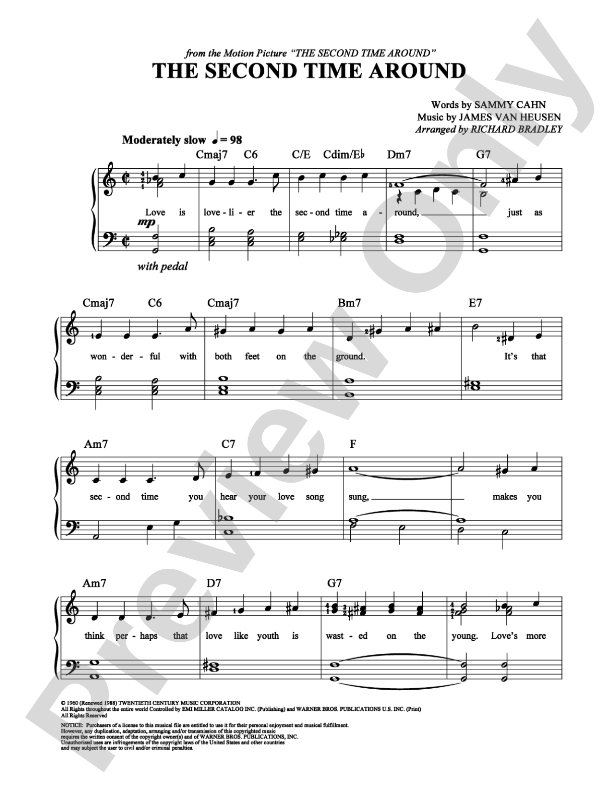The Second Time Around: Easy Piano Digital Sheet Music