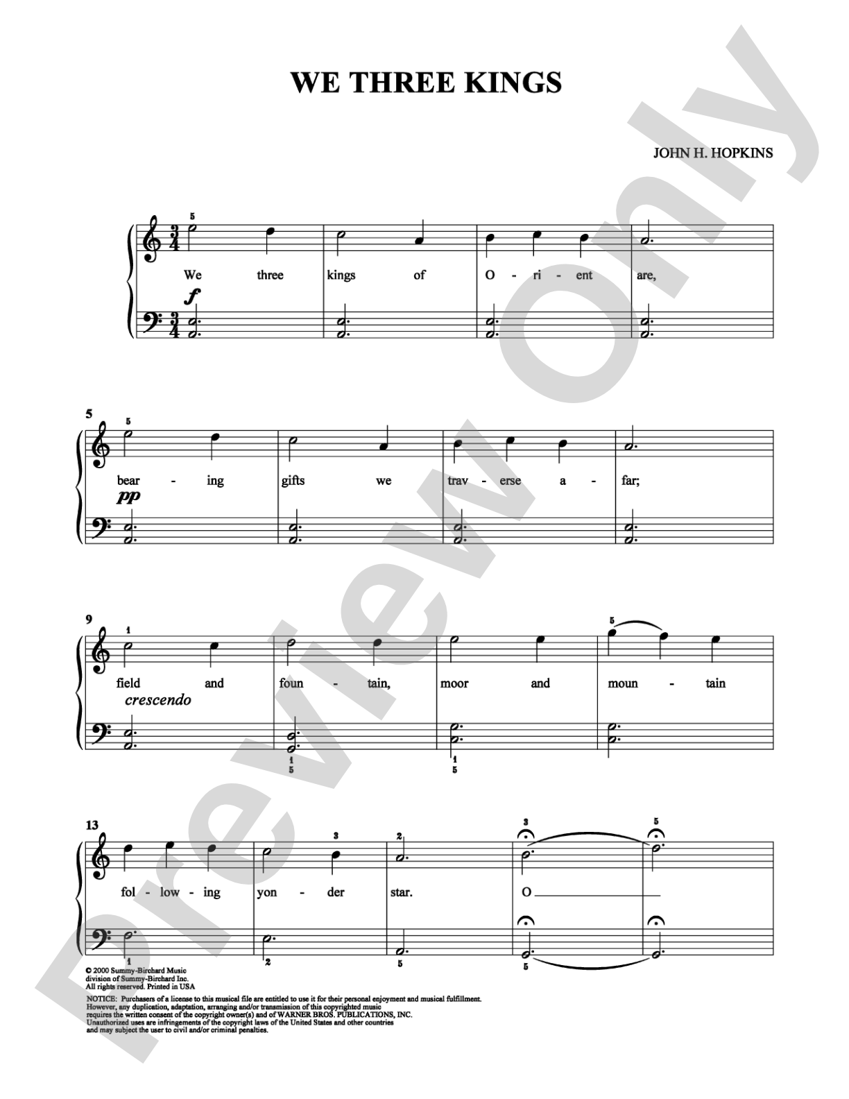 We Three Kings: Easy Piano Digital Sheet Music